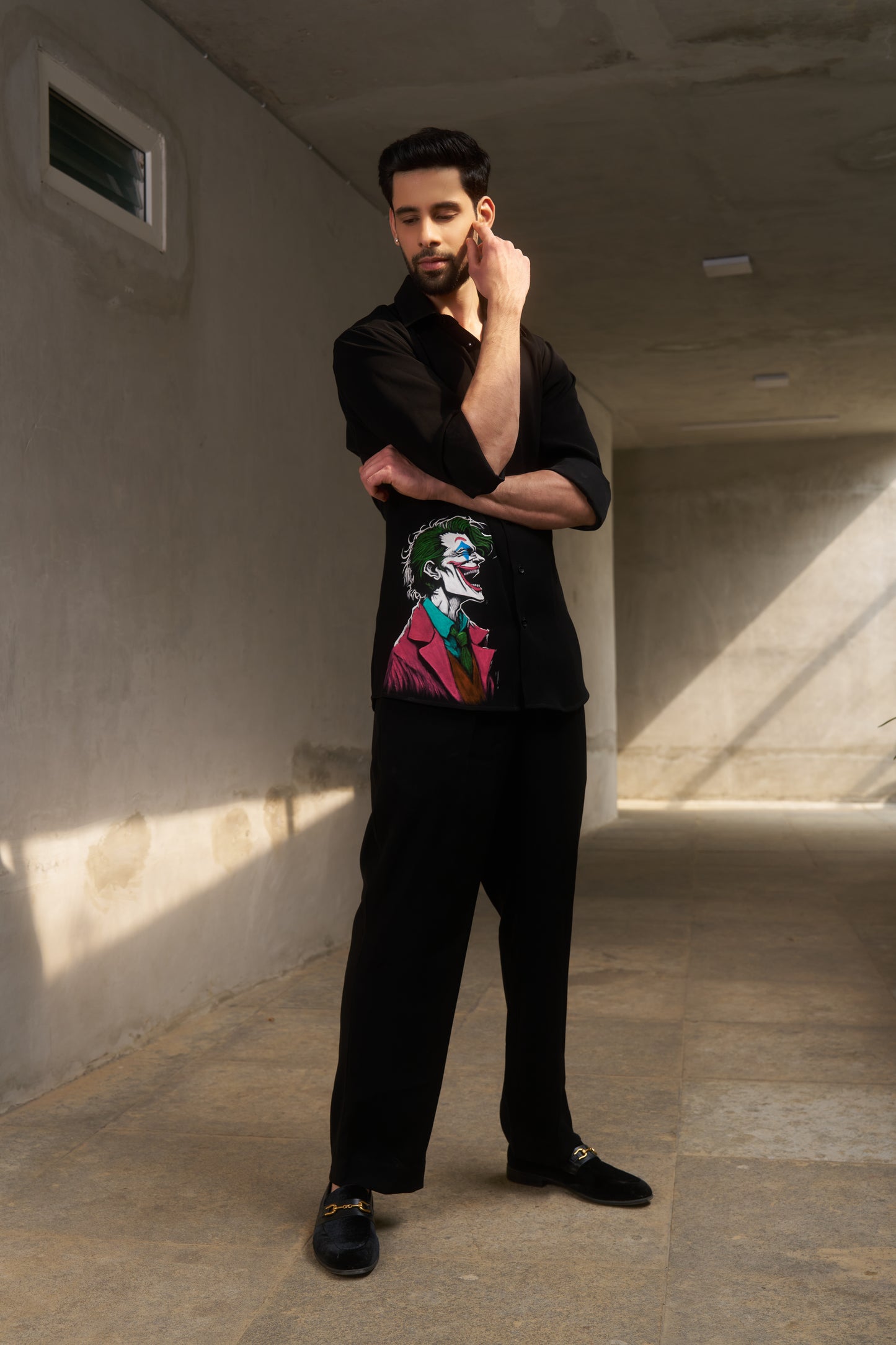Black shirt with Joker Hand Painted design