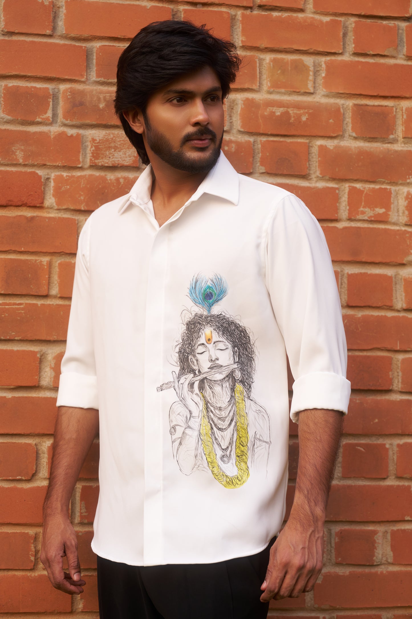 White shirt with Krishna Hand painted design
