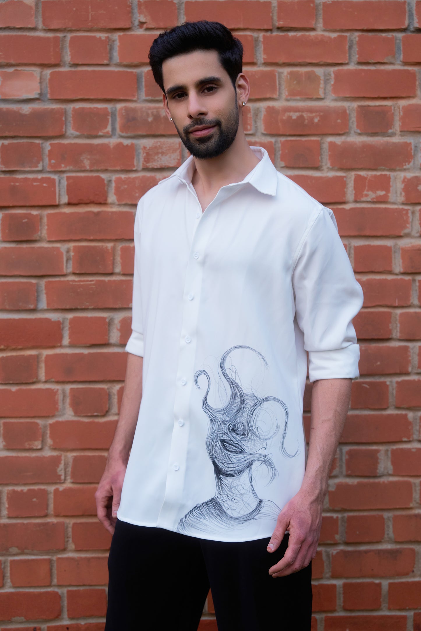 White shirt with face overwhelming hand painted design