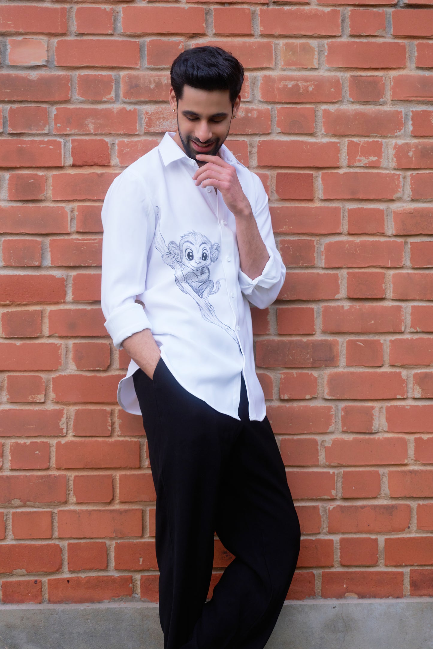 White shirt monkey hand painted design