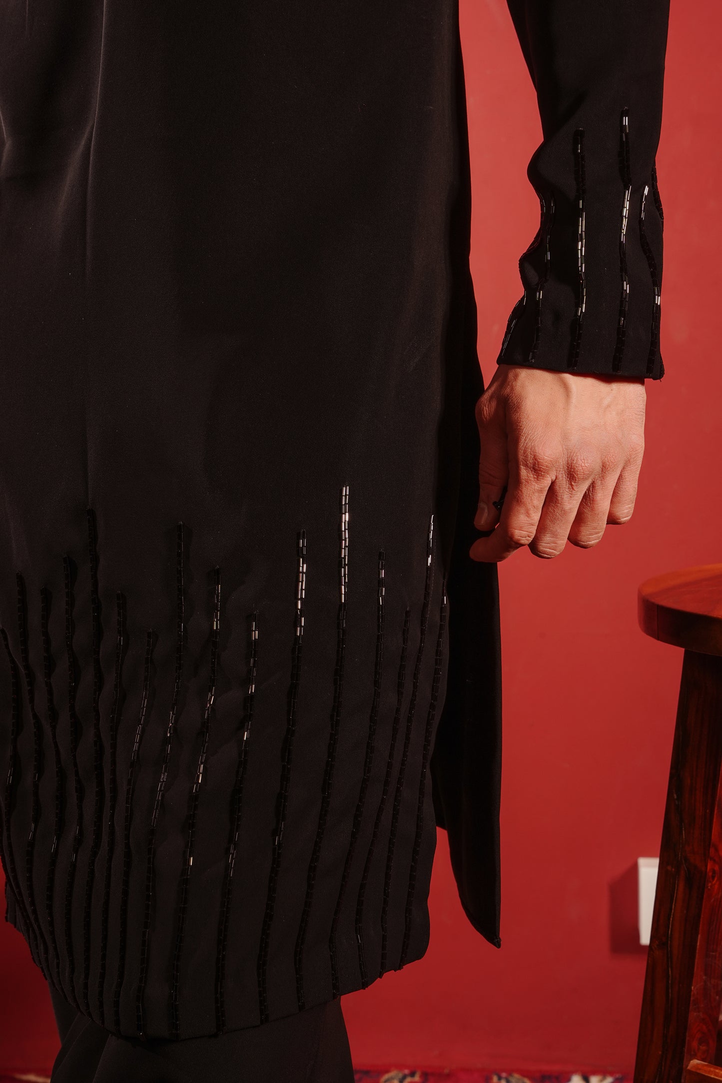 Black Kurta with Black Motif Design