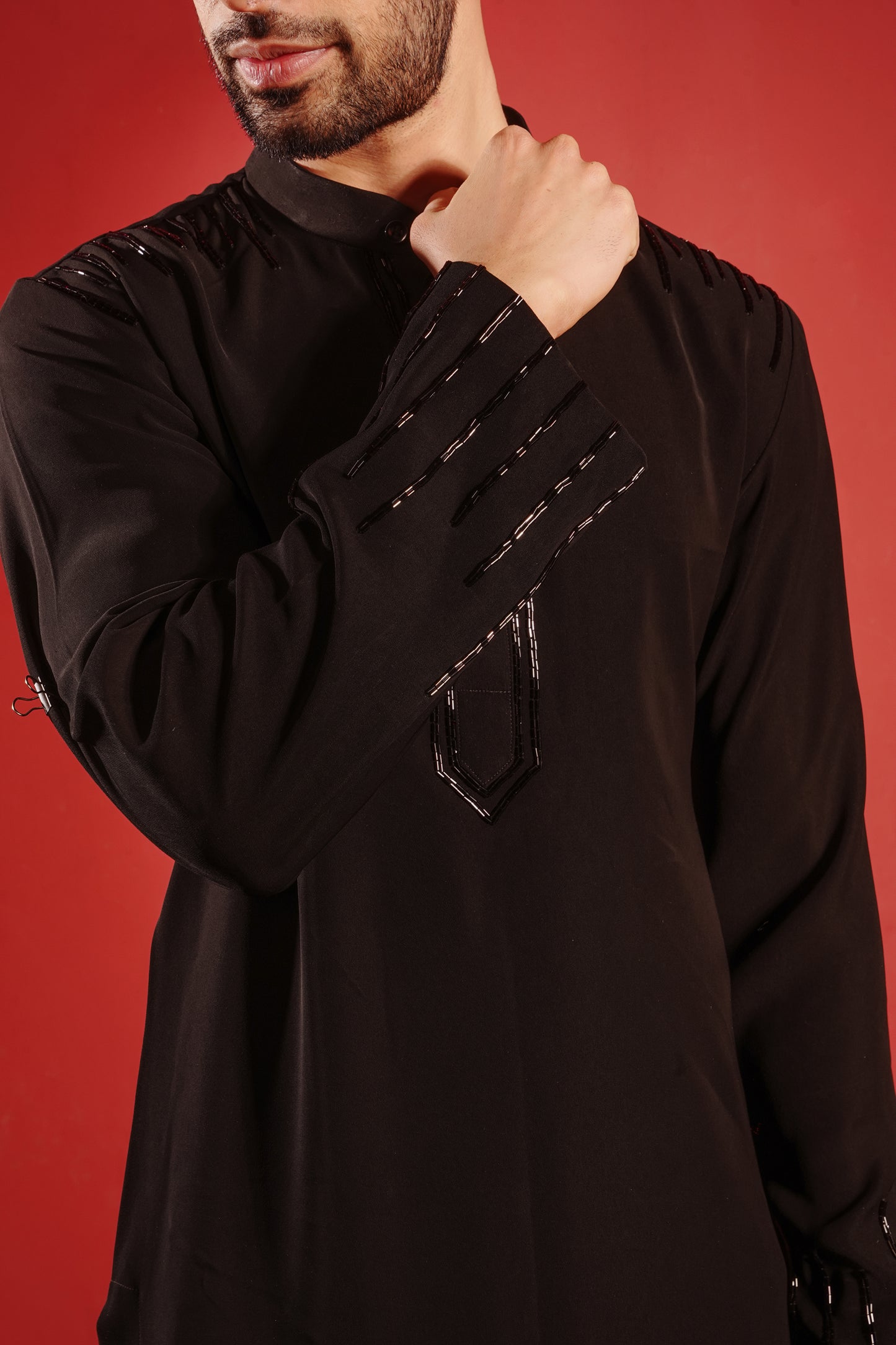 Black Kurta with Black Motif Design