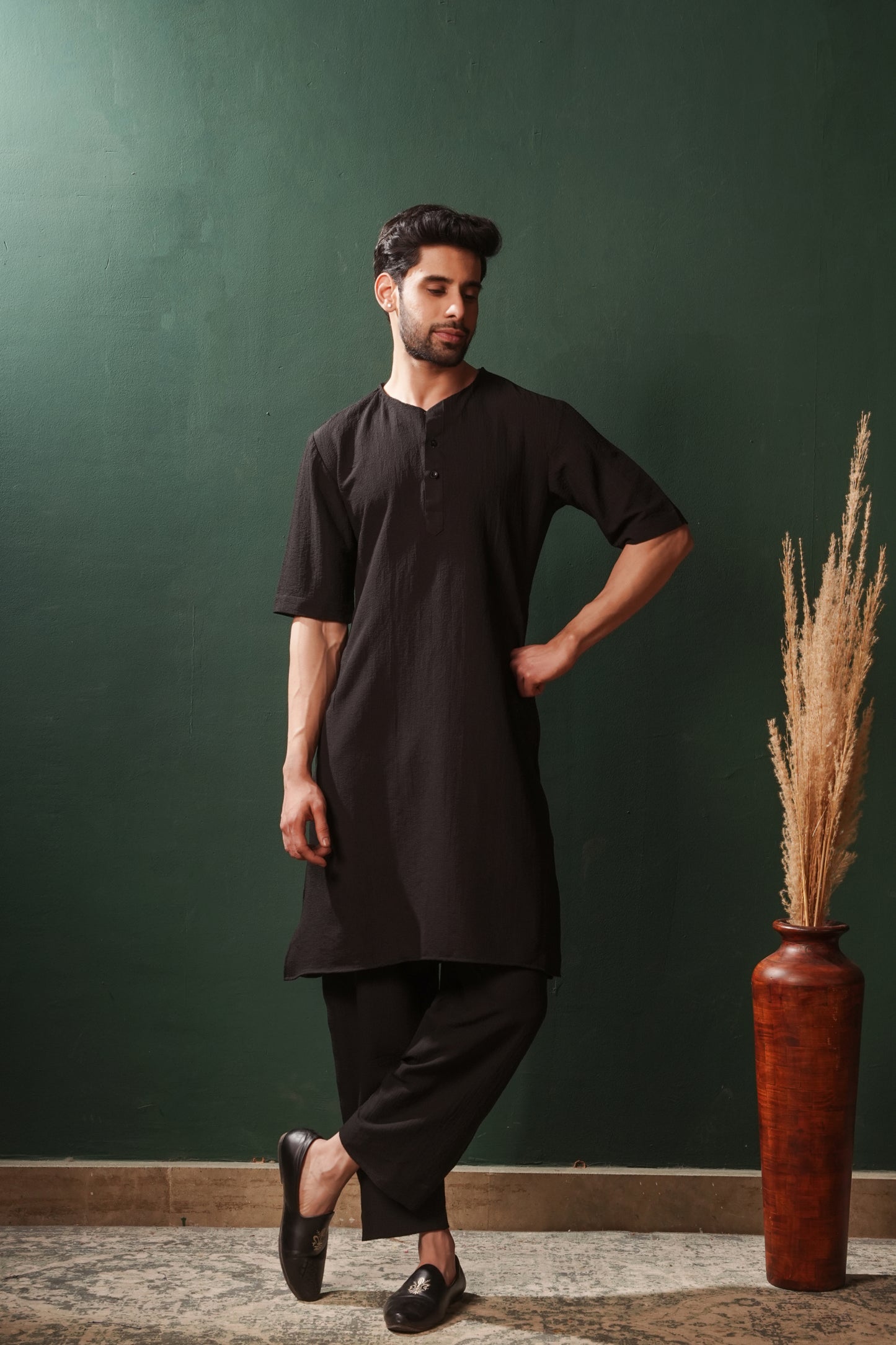 Black Plain Kurta for Men