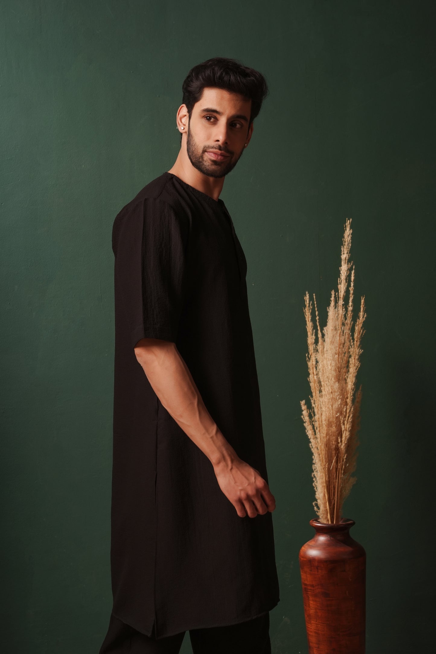 Black Plain Kurta for Men