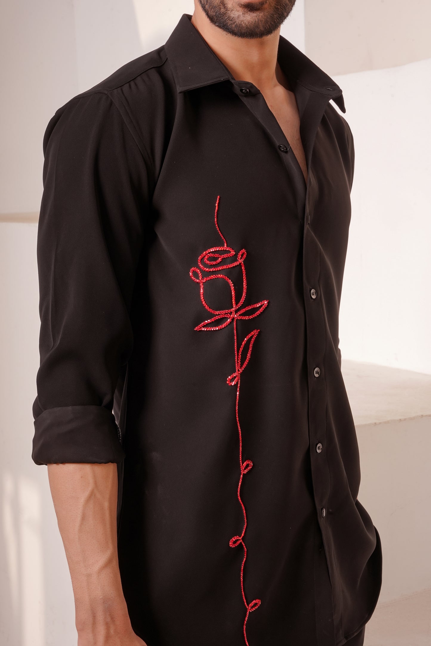 Premium Black Shirt with Red Rose