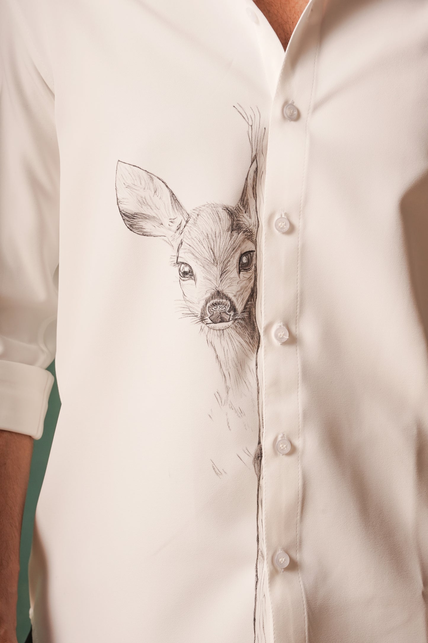 Deer - Hand Sketched White Shirt