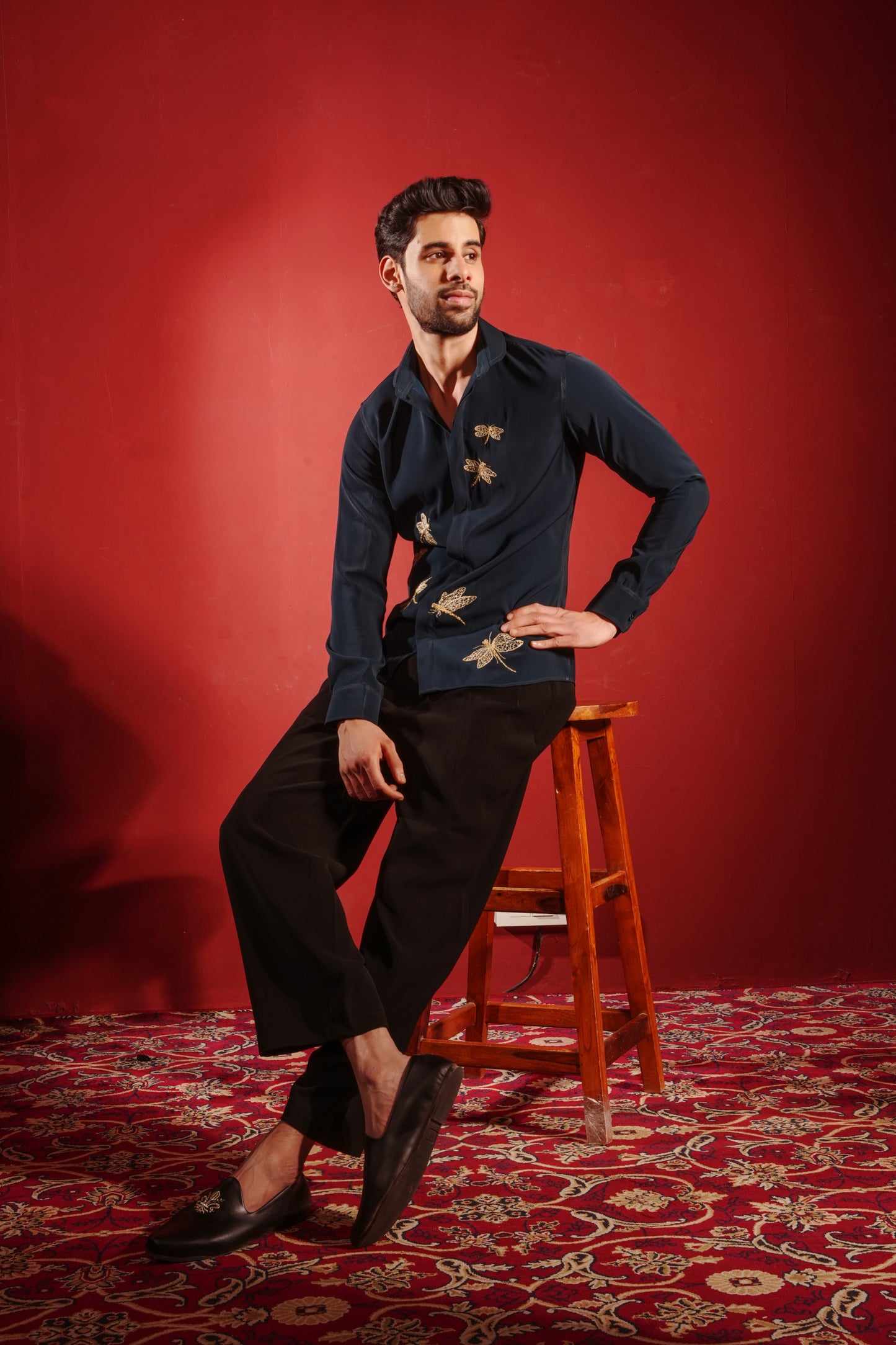 Green Shirt with Dragon Fly Design