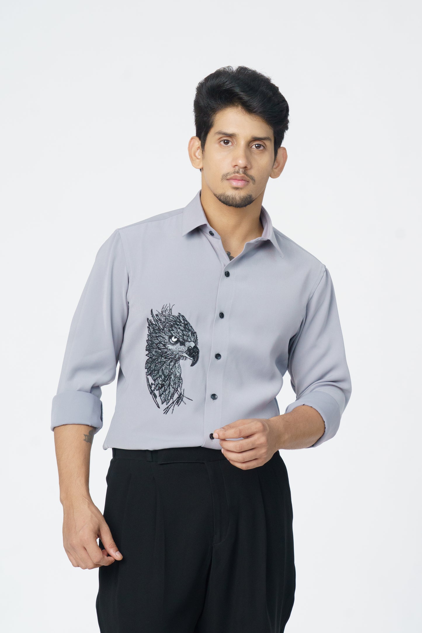Light Grey shirt with Eagle hand embroidery