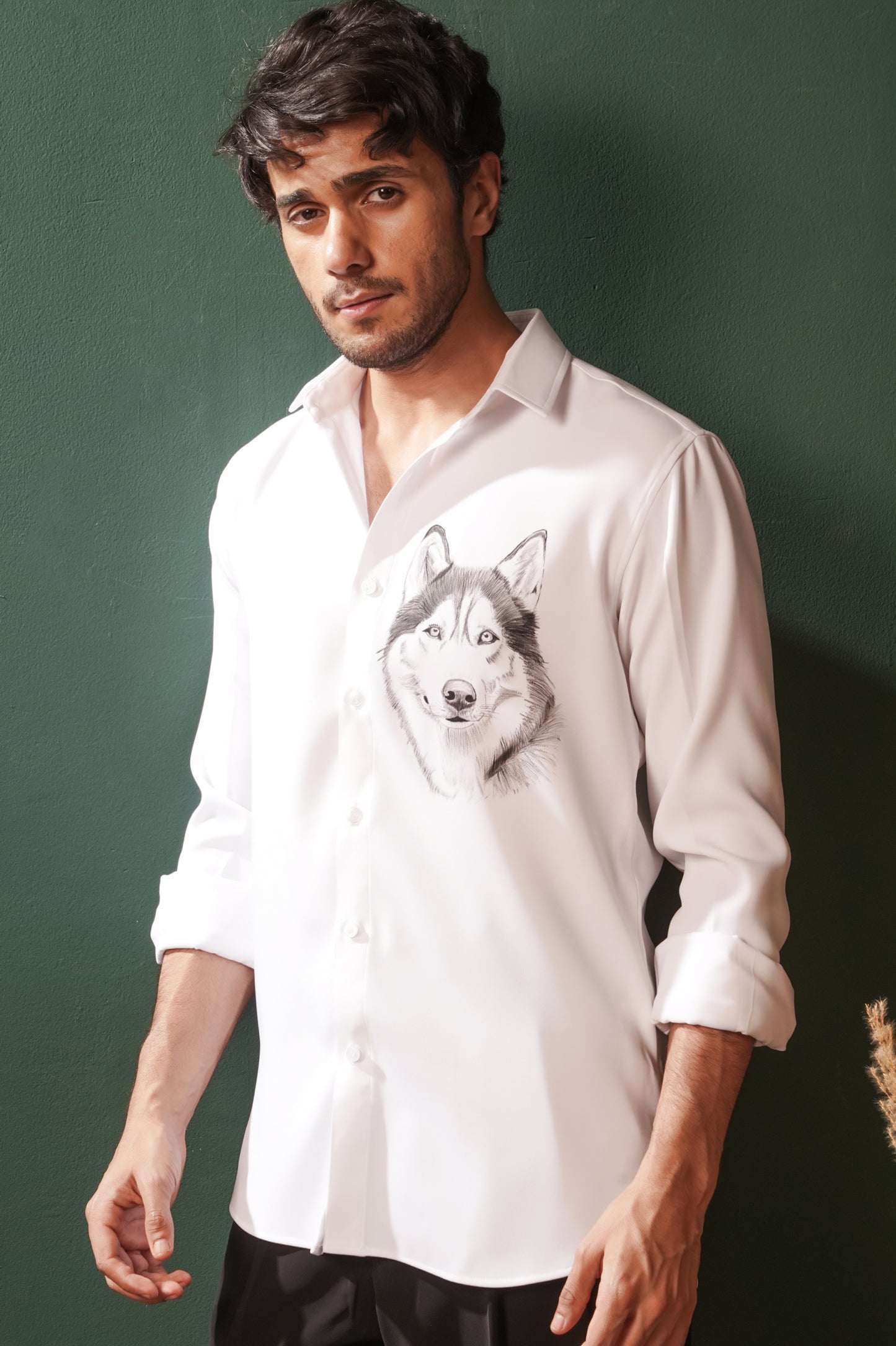 Husky - Dog Hand Sketched White Shirt