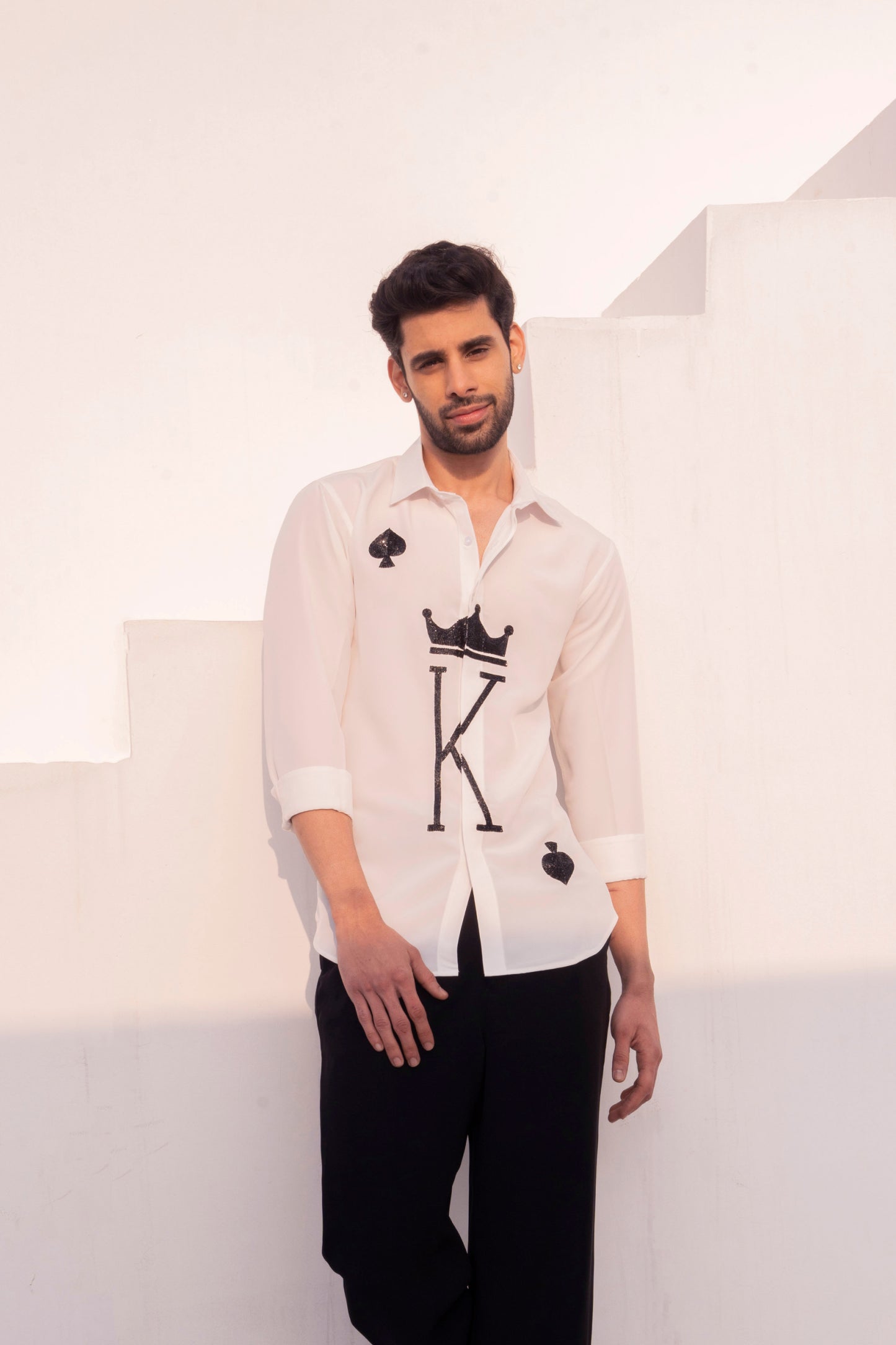 White Embezzled Shirt - King of Spades