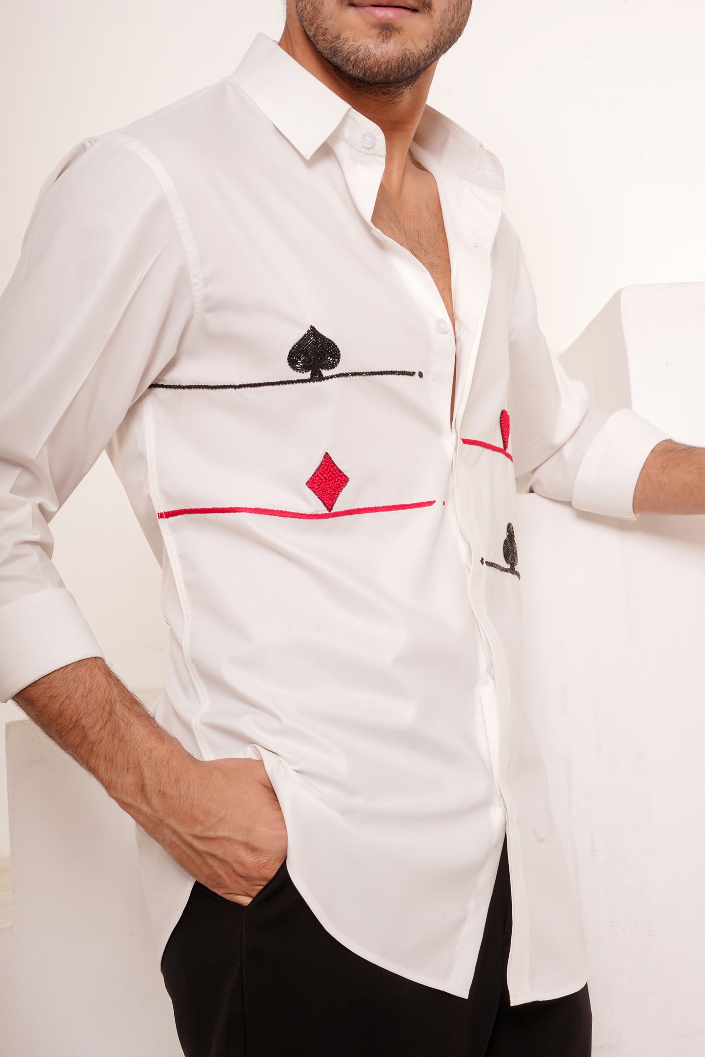 White Poker Print Shirt