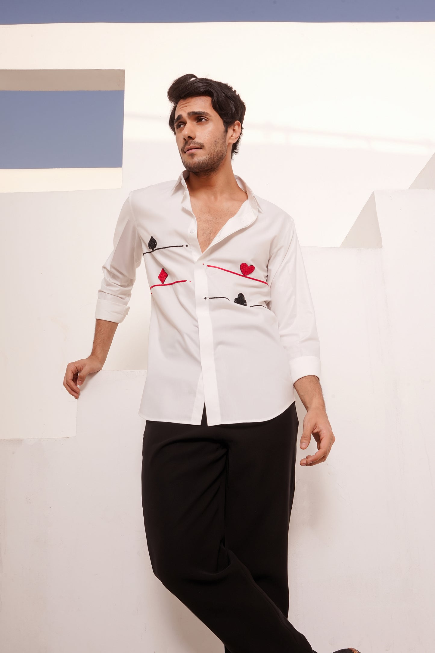White Poker Print Shirt