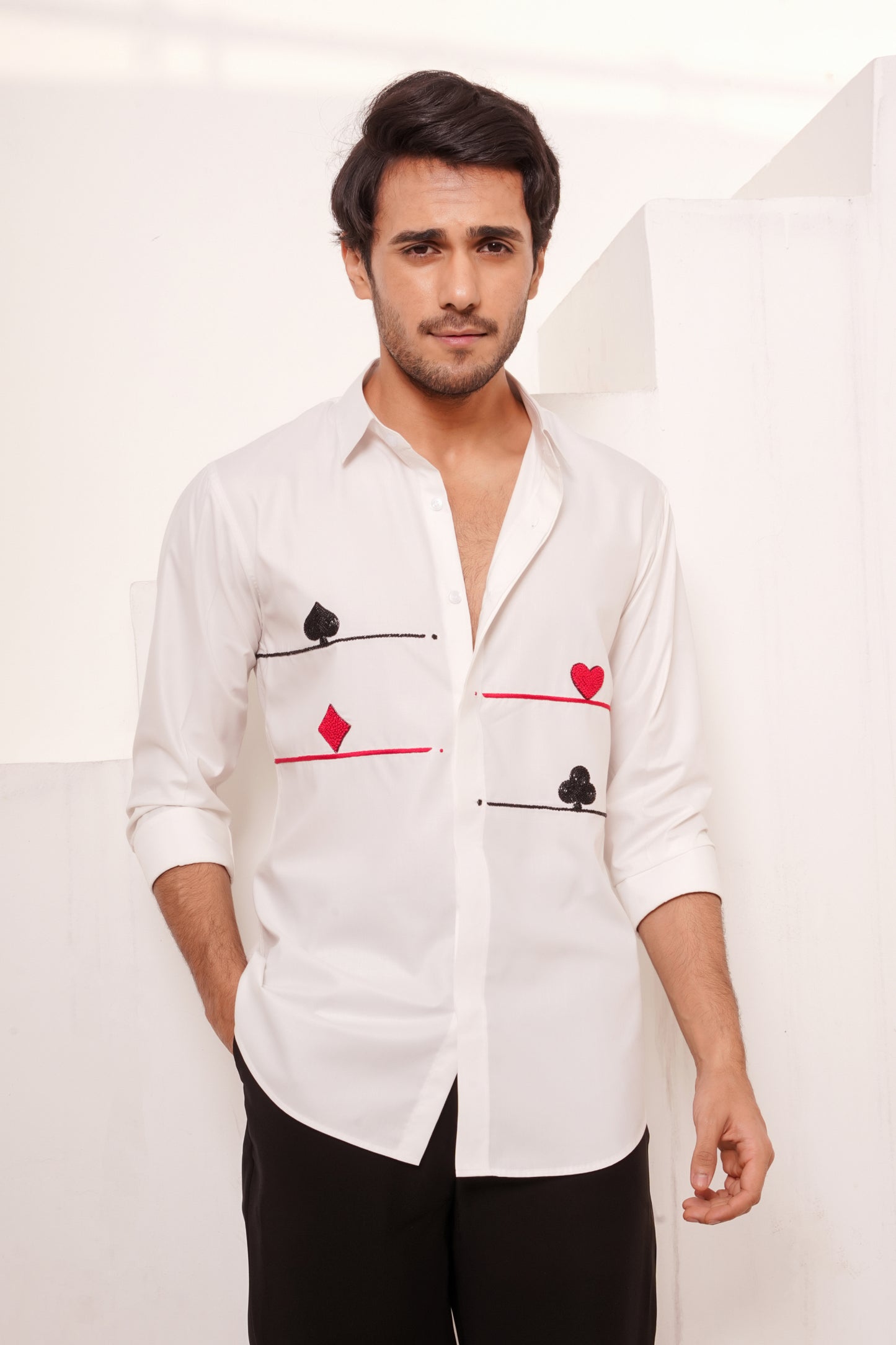 White Poker Print Shirt