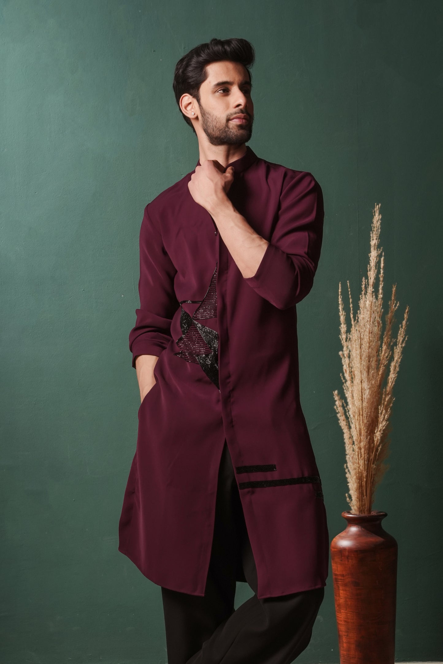 MERKABA Design on Burgundy Kurta