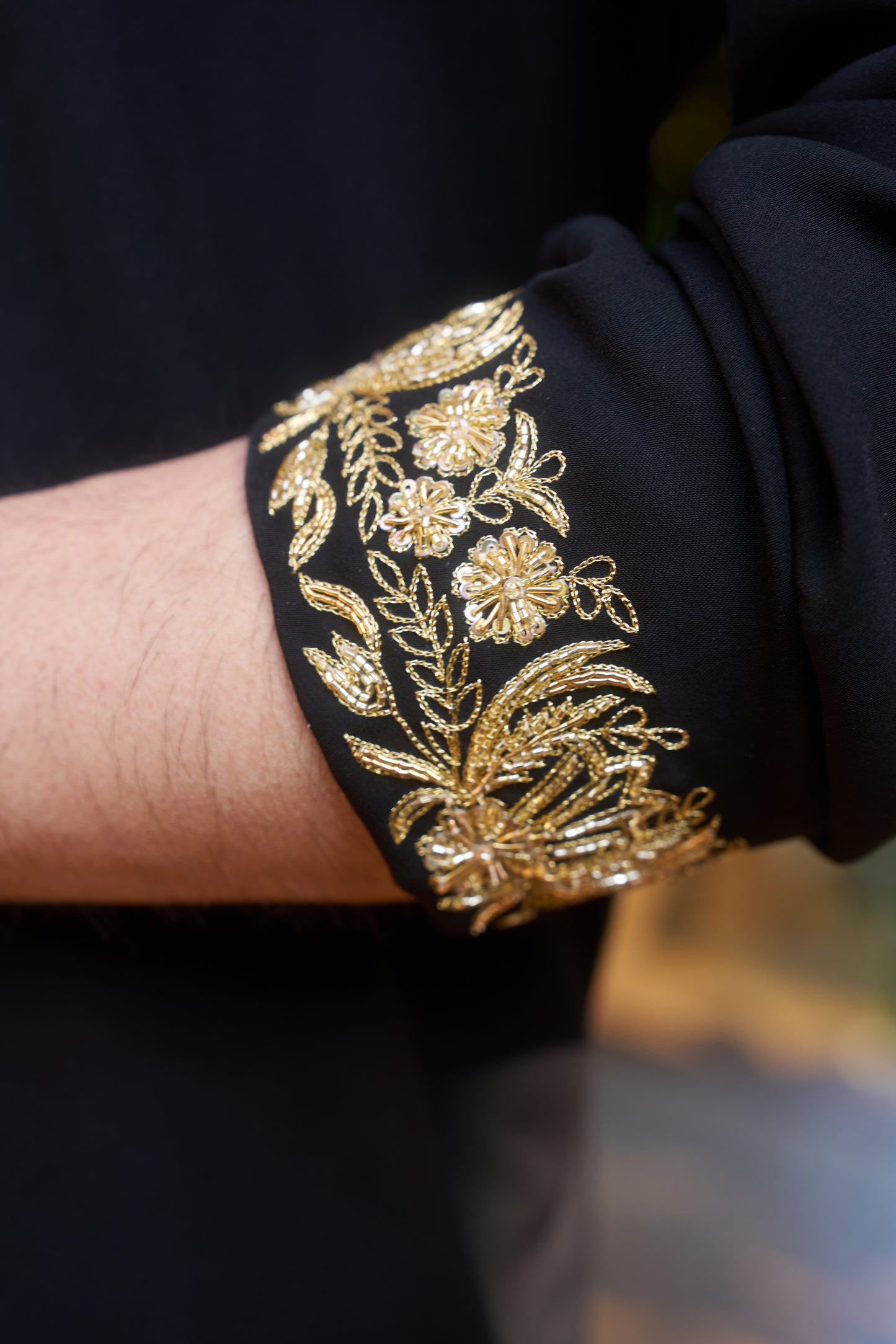 Black kurta with royal gold intricate floral hand embroidery design