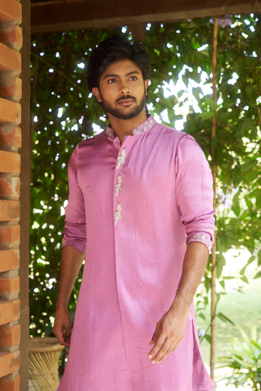 Pink Kurta with silver mukesh work hand embroidery