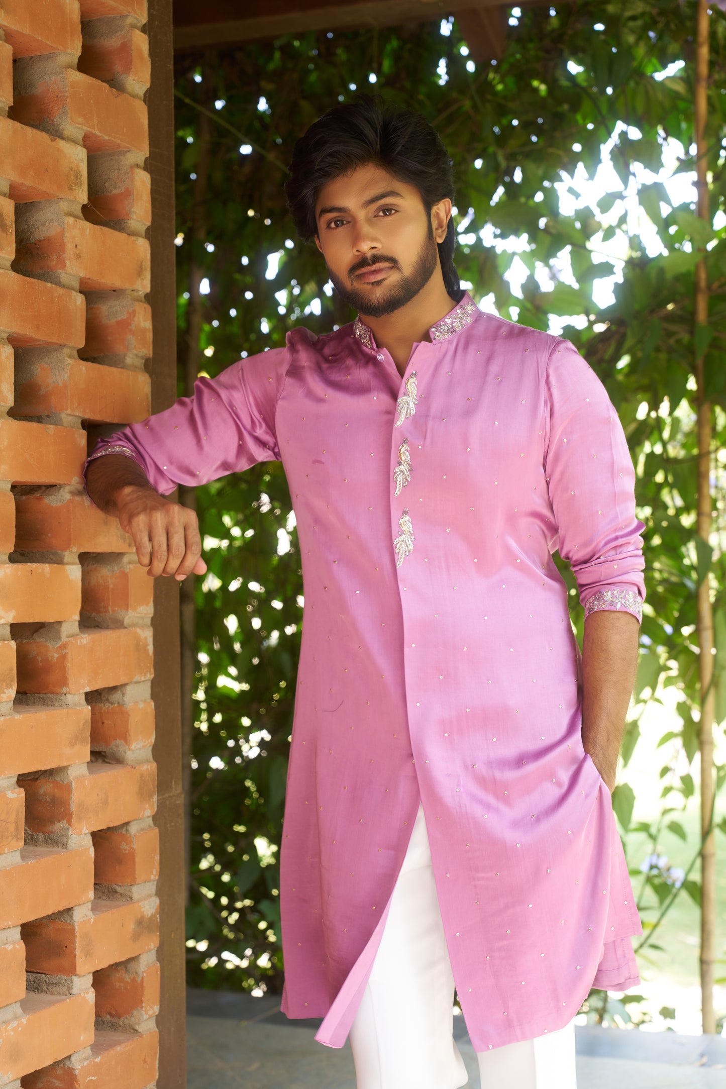 Pink Kurta with silver mukesh work hand embroidery