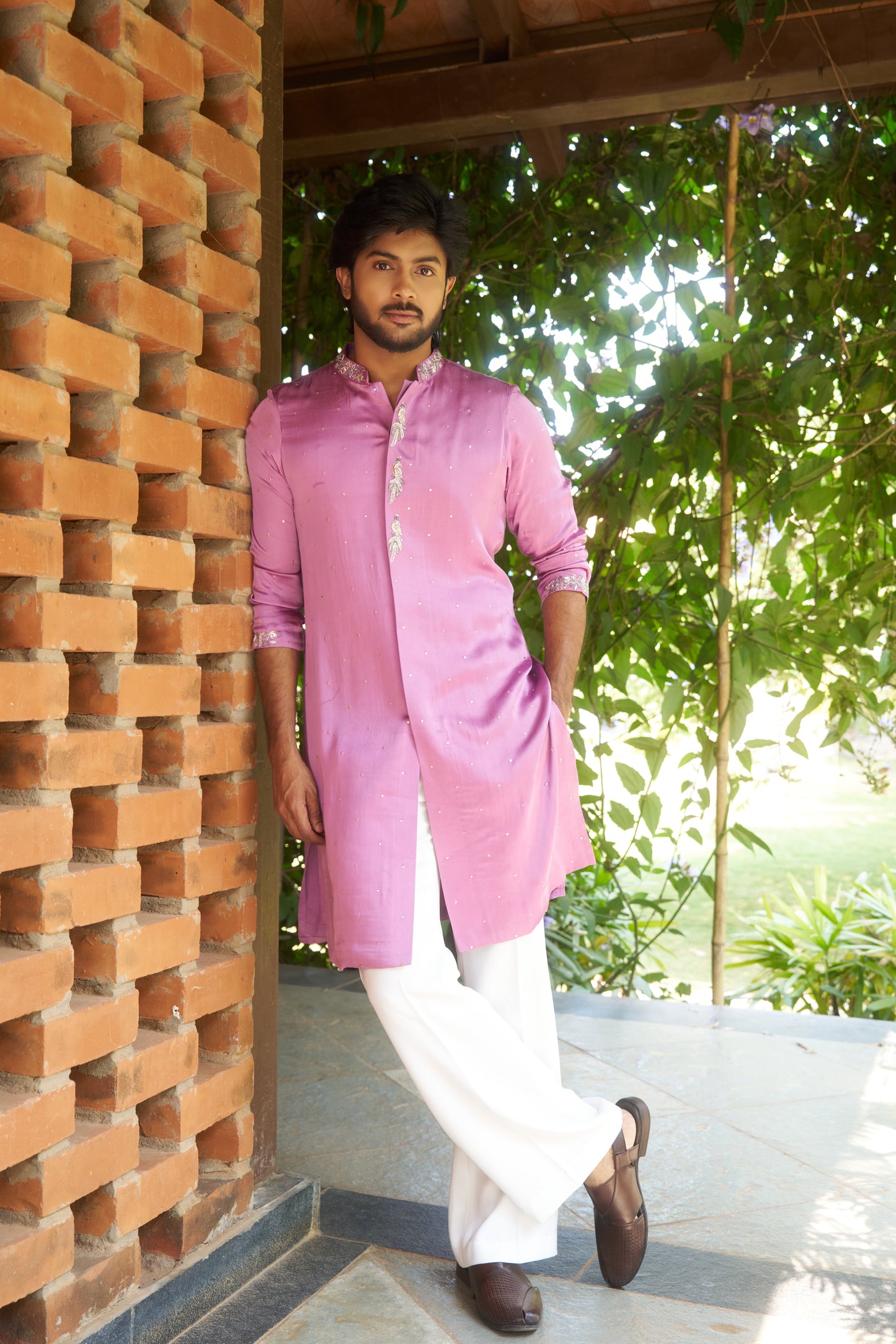 Pink Kurta with silver mukesh work hand embroidery