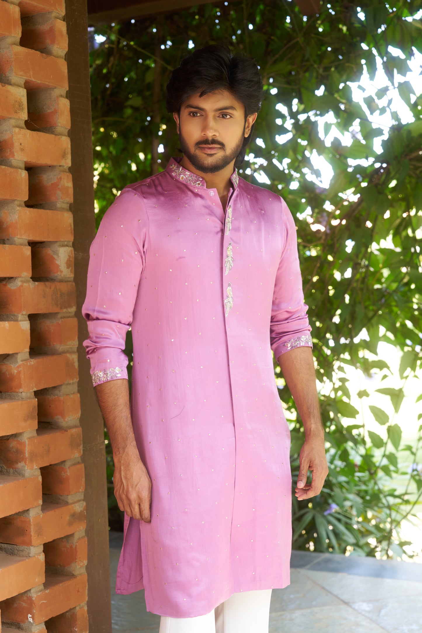 Pink Kurta with silver mukesh work hand embroidery