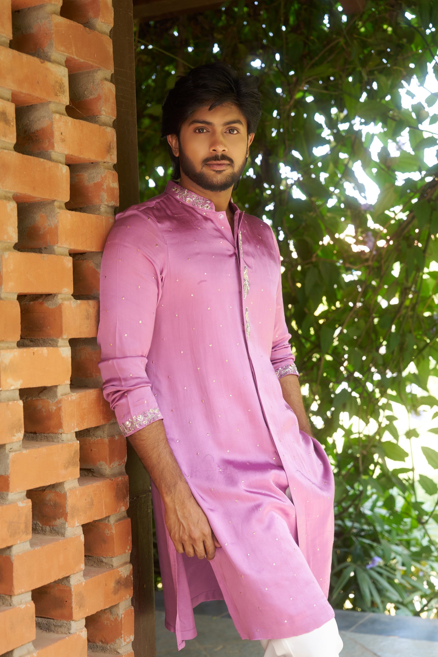 Pink Kurta with silver mukesh work hand embroidery
