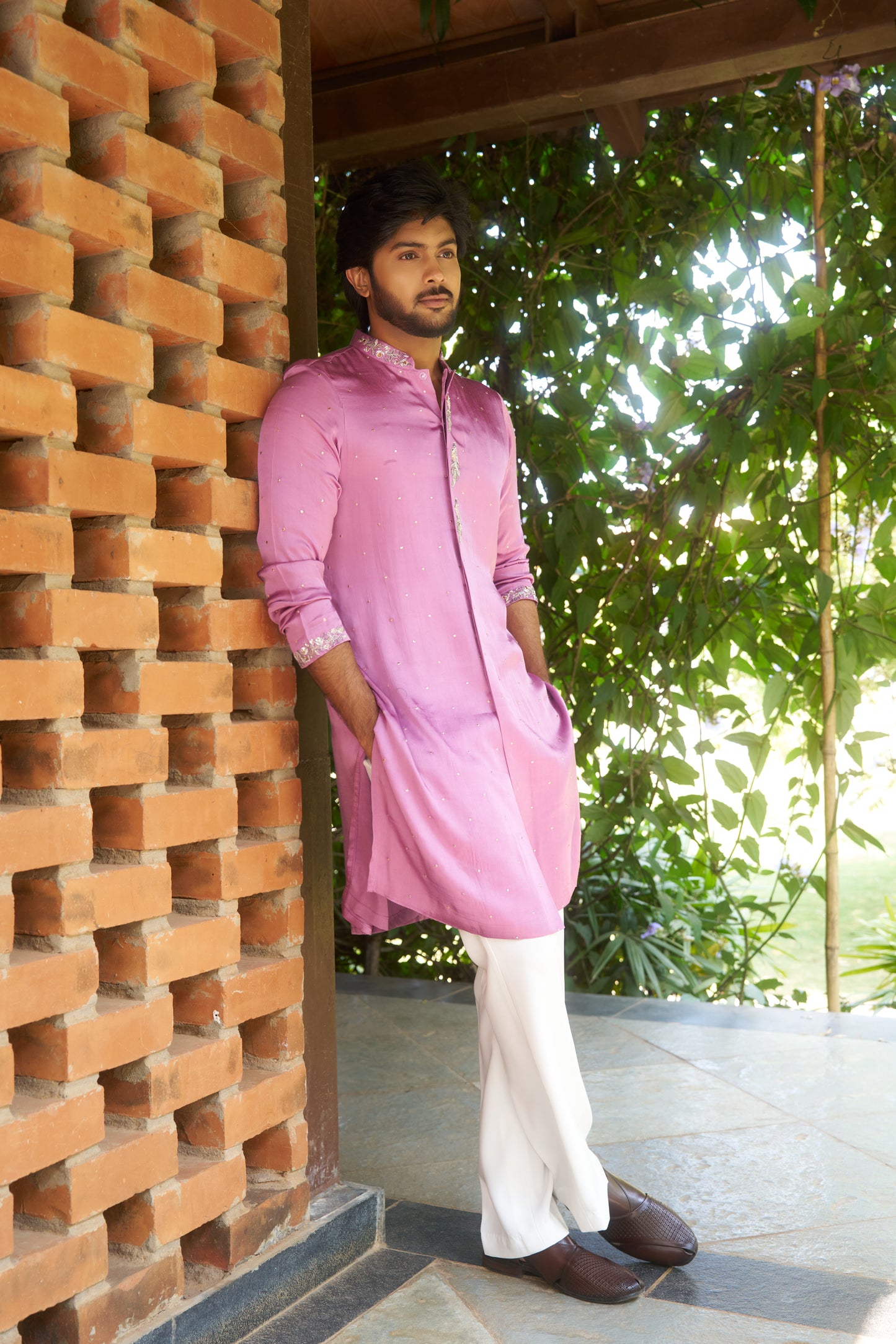 Pink Kurta with silver mukesh work hand embroidery