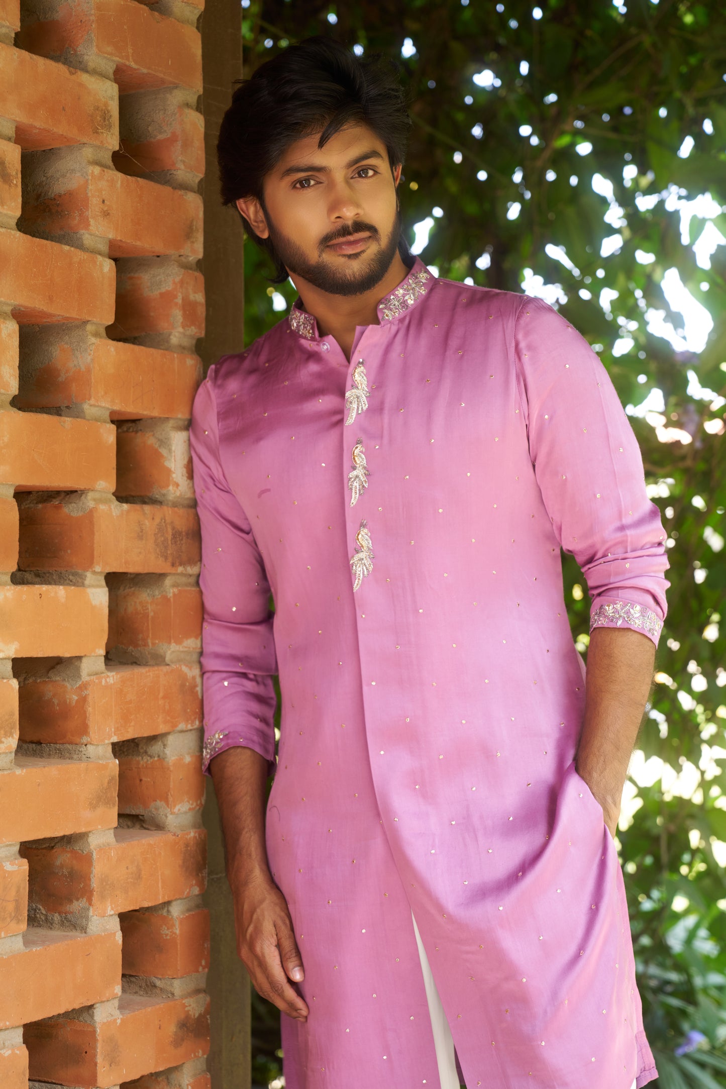 Pink Kurta with silver mukesh work hand embroidery