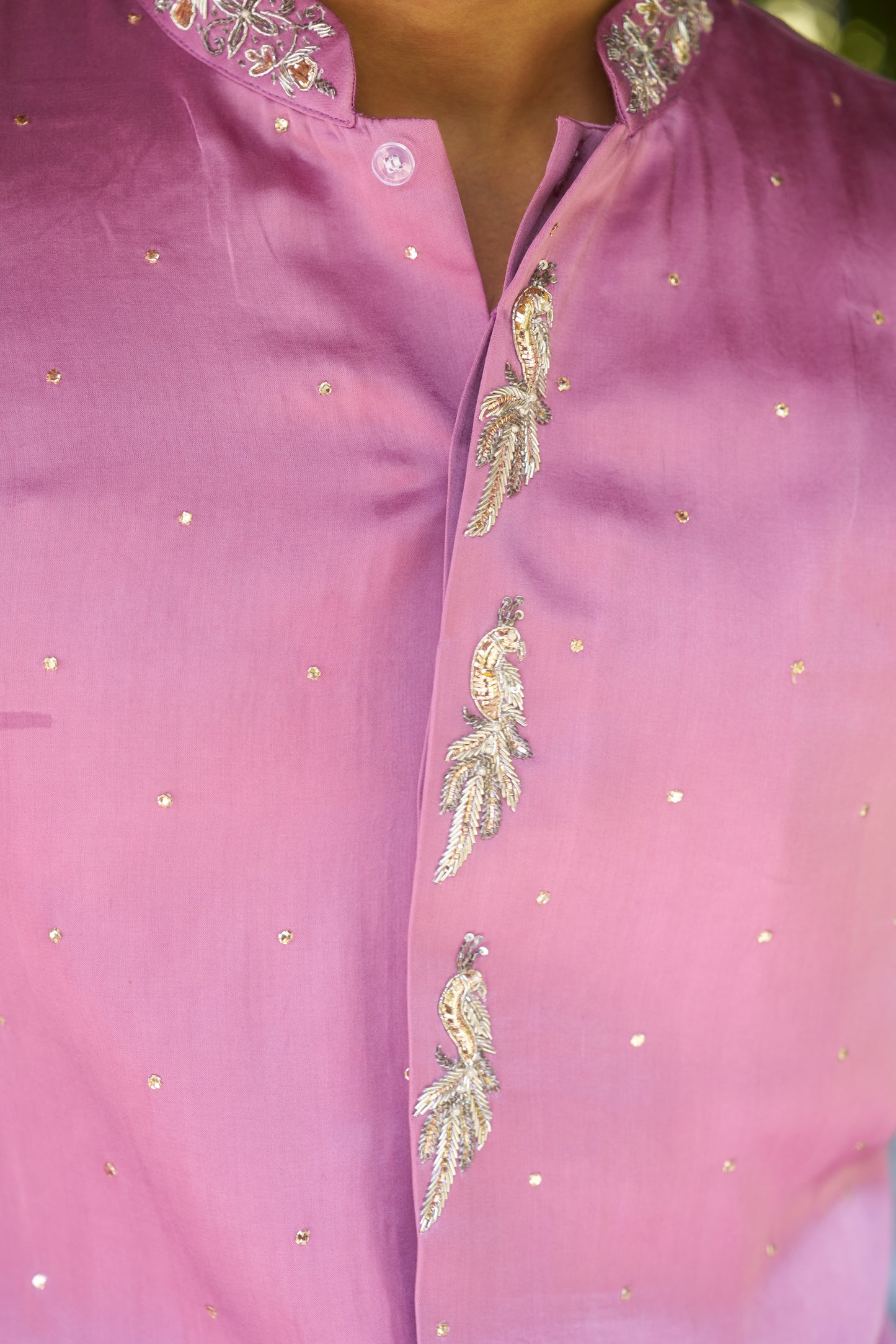 Pink Kurta with silver mukesh work hand embroidery