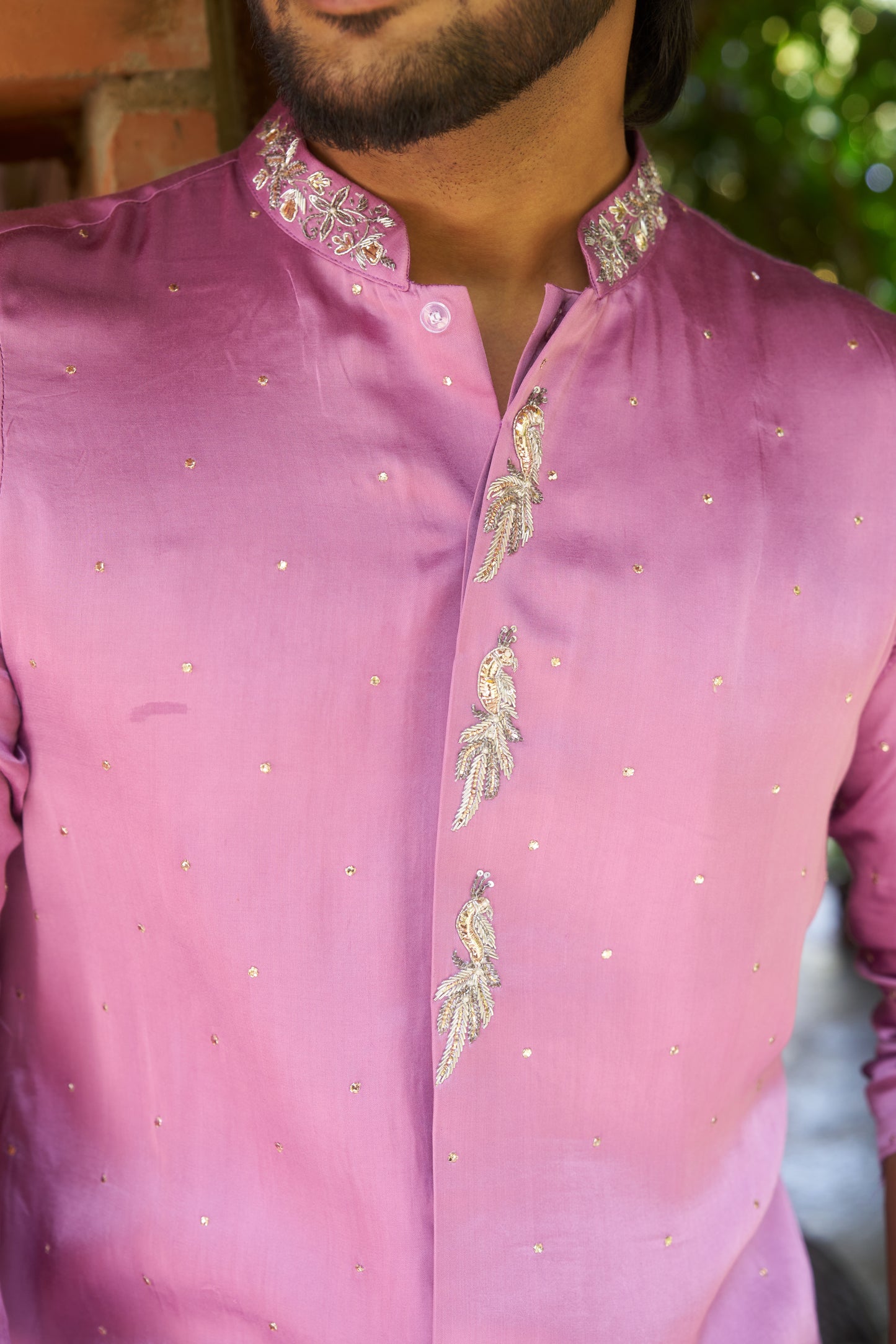 Pink Kurta with silver mukesh work hand embroidery
