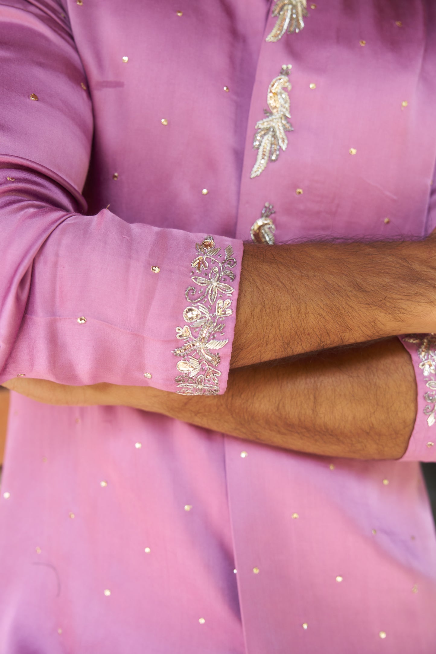 Pink Kurta with silver mukesh work hand embroidery
