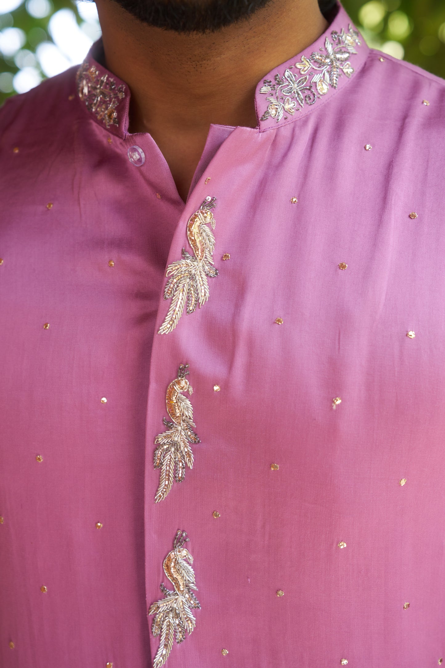 Pink Kurta with silver mukesh work hand embroidery