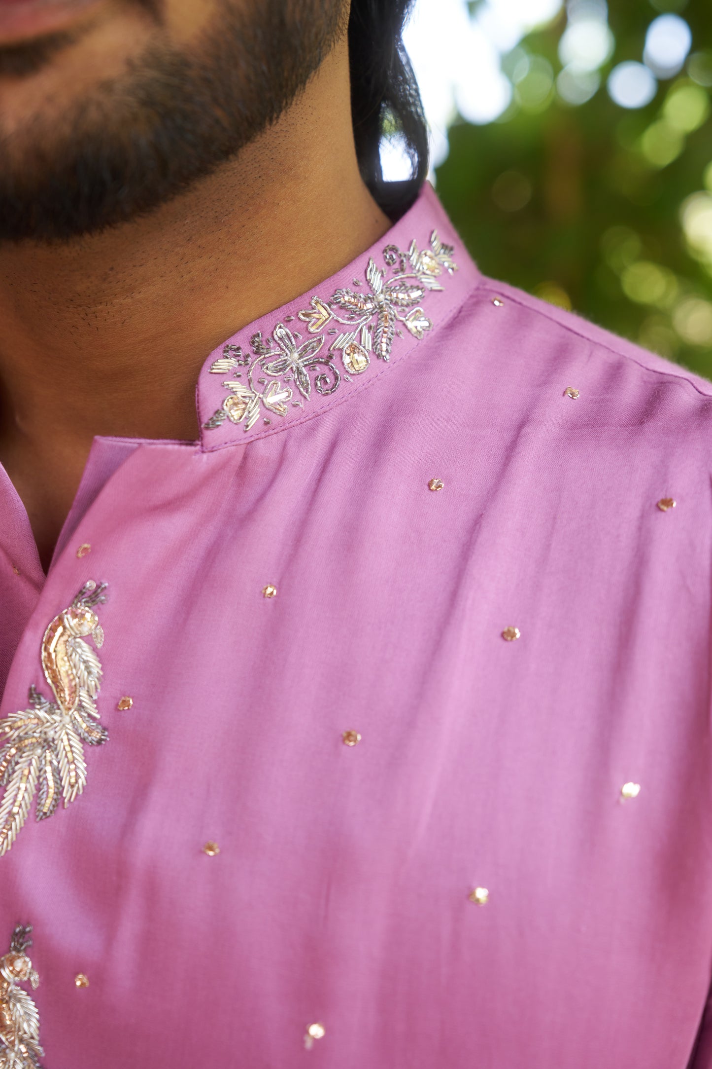 Pink Kurta with silver mukesh work hand embroidery