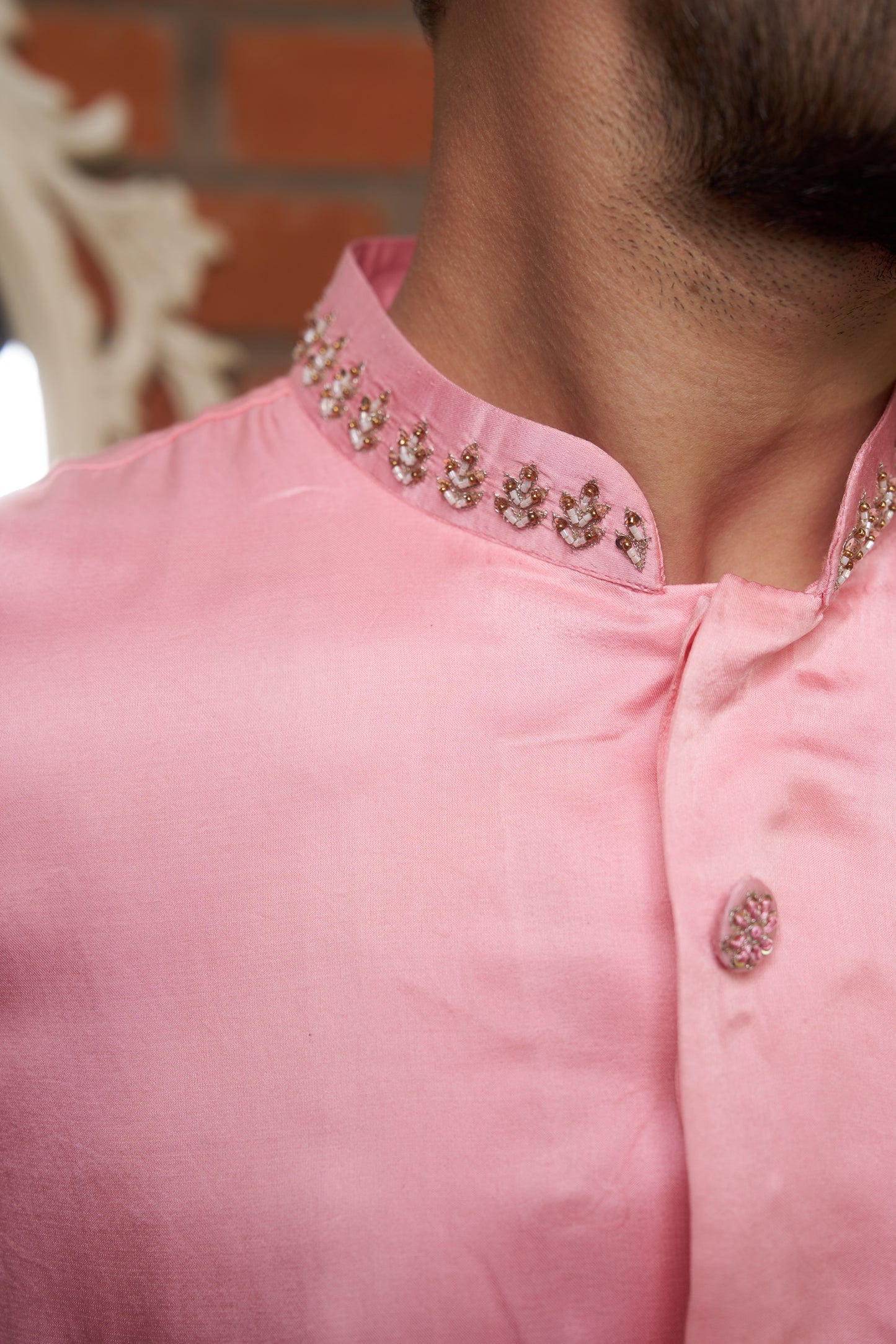 Pink traditional slit kurta with intricate hand embroidery design