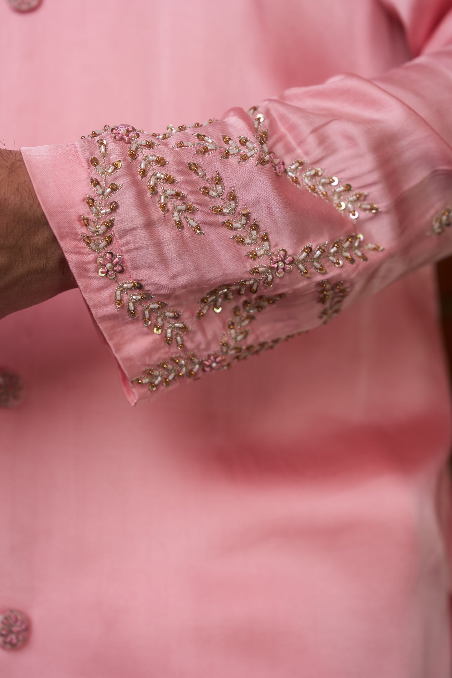 Pink traditional slit kurta with intricate hand embroidery design