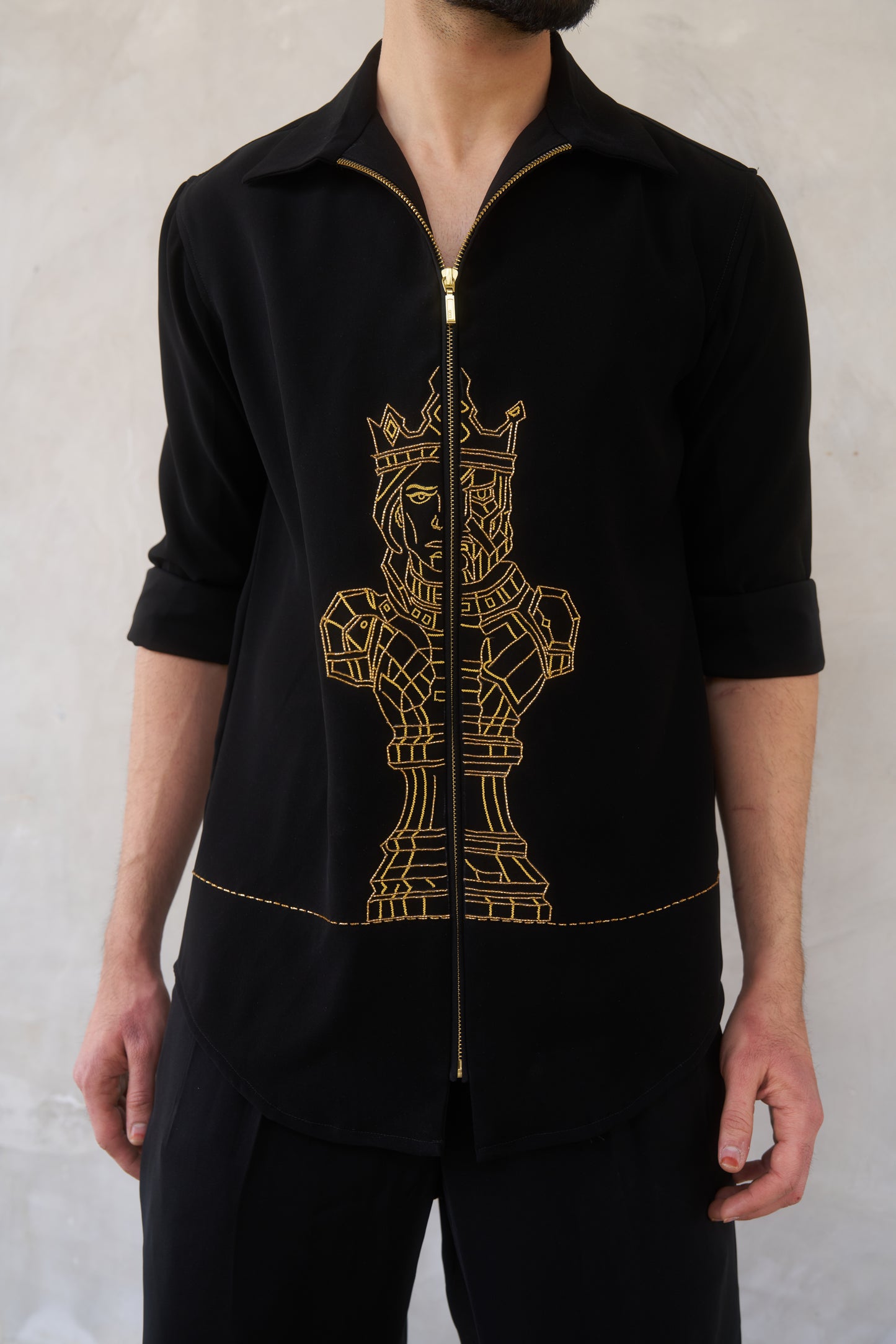 Grandmaster black shirt with Gold King and Queen design