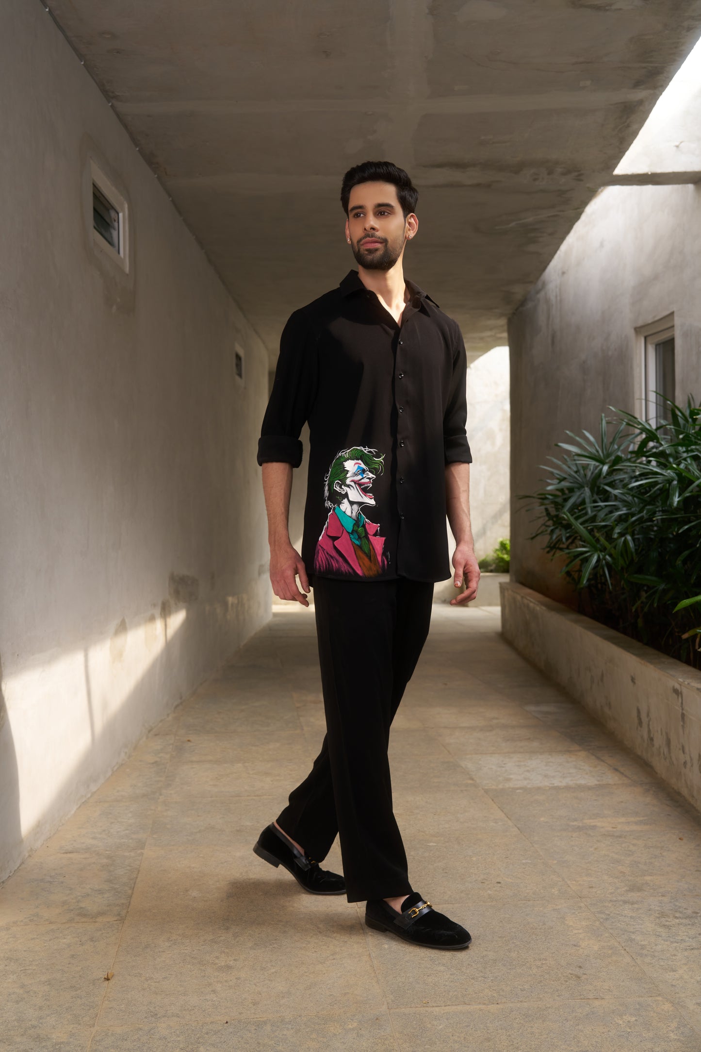 Black shirt with Joker Hand Painted design