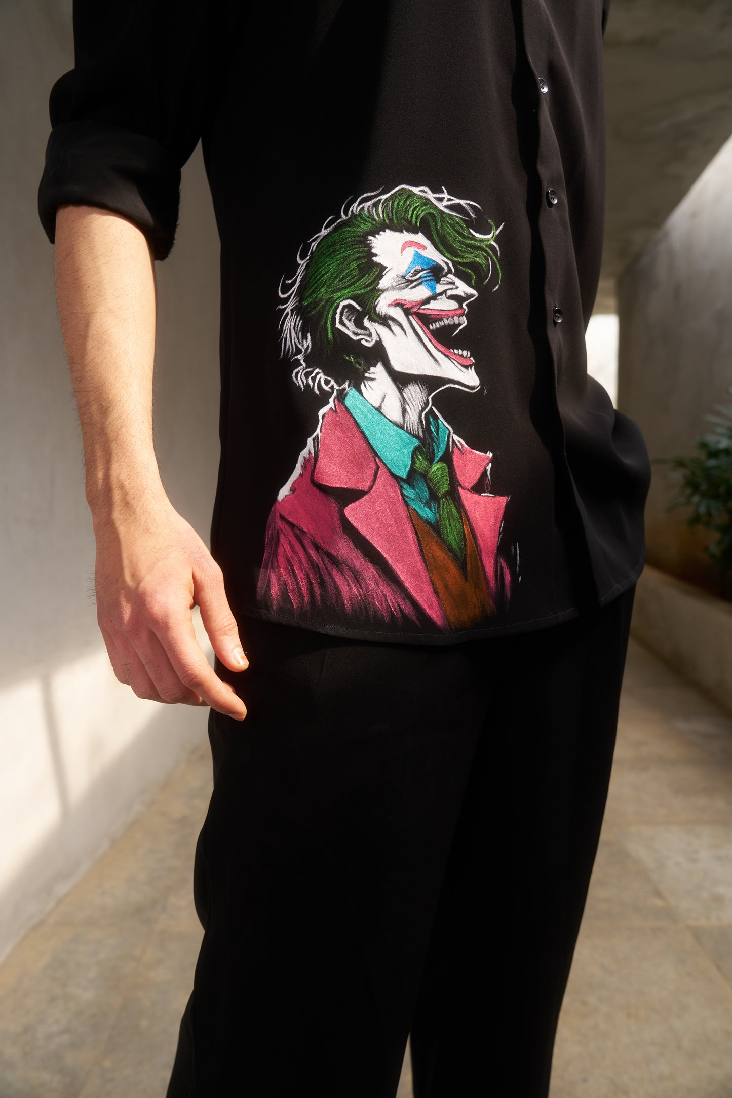 Black shirt with Joker Hand Painted design