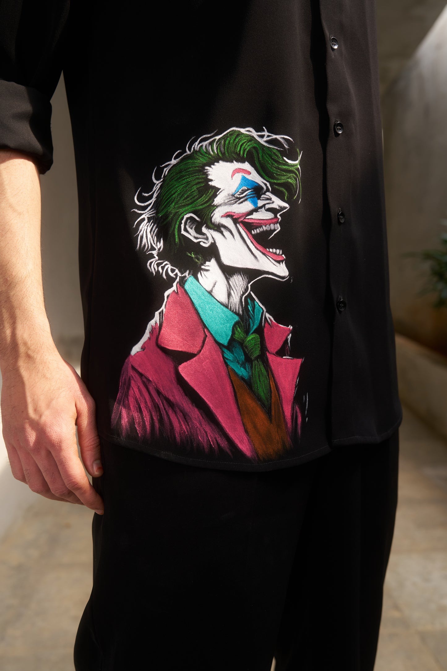 Black shirt with Joker Hand Painted design