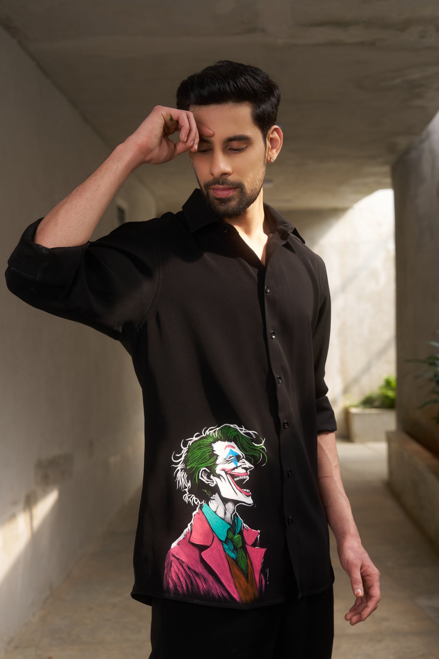 Black shirt with Joker Hand Painted design