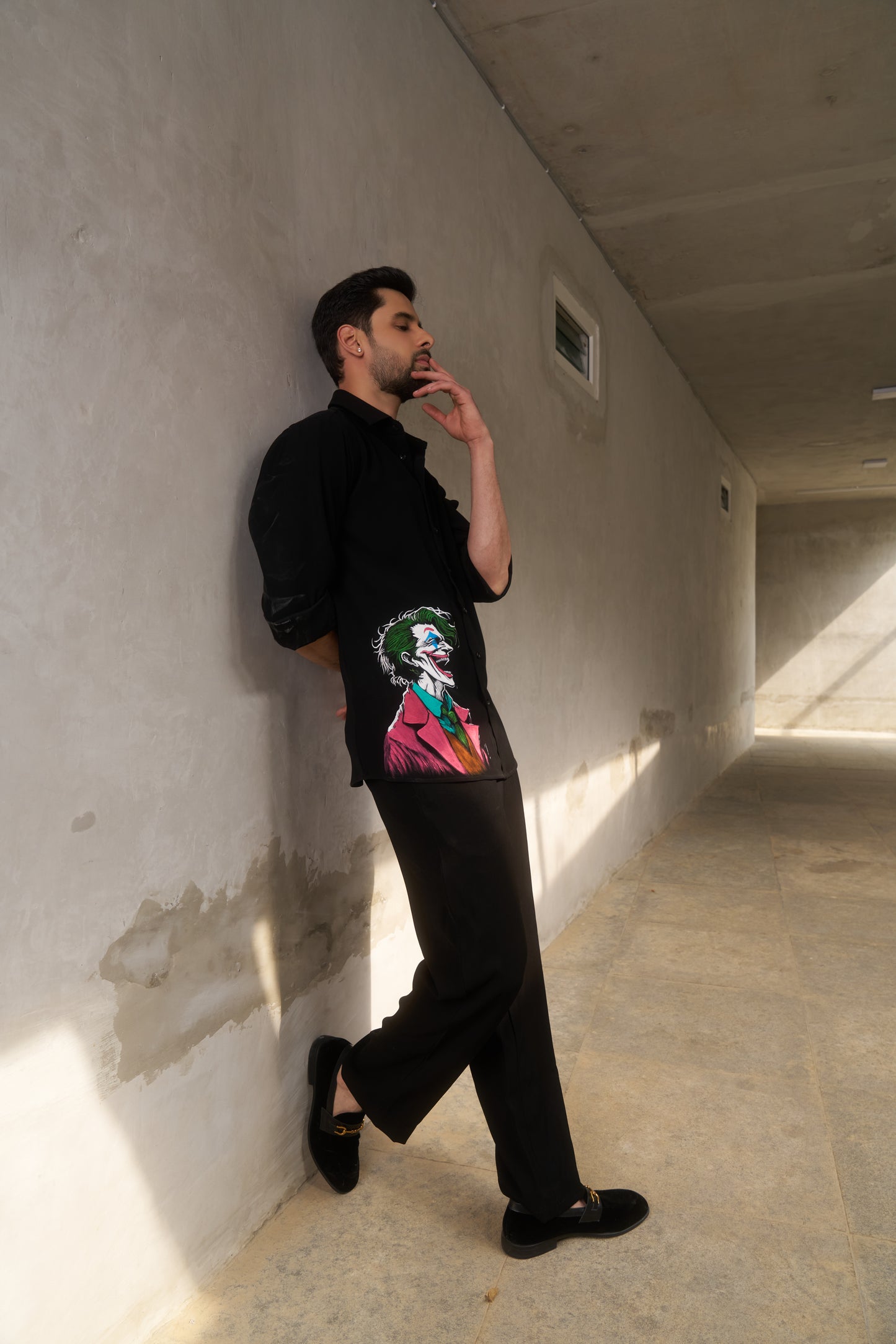Black shirt with Joker Hand Painted design