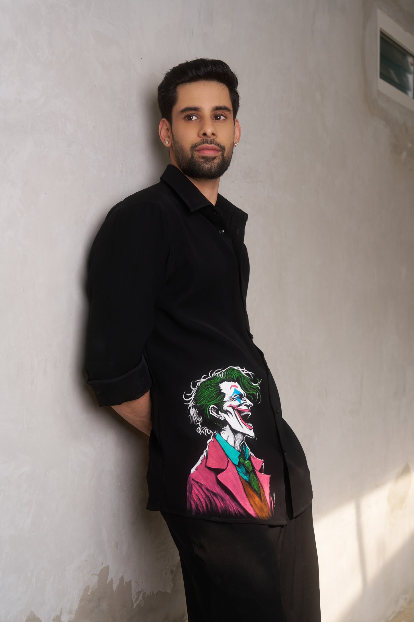 Black shirt with Joker Hand Painted design