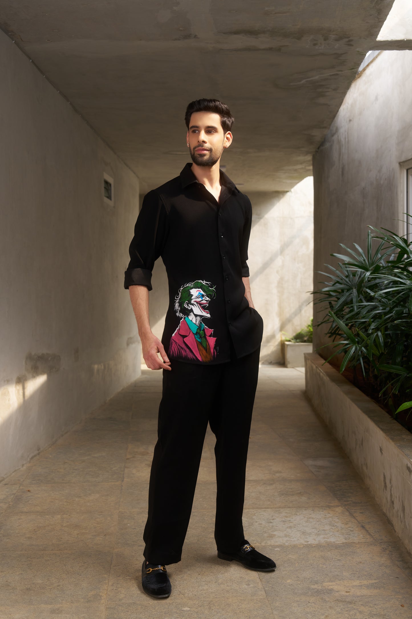 Black shirt with Joker Hand Painted design