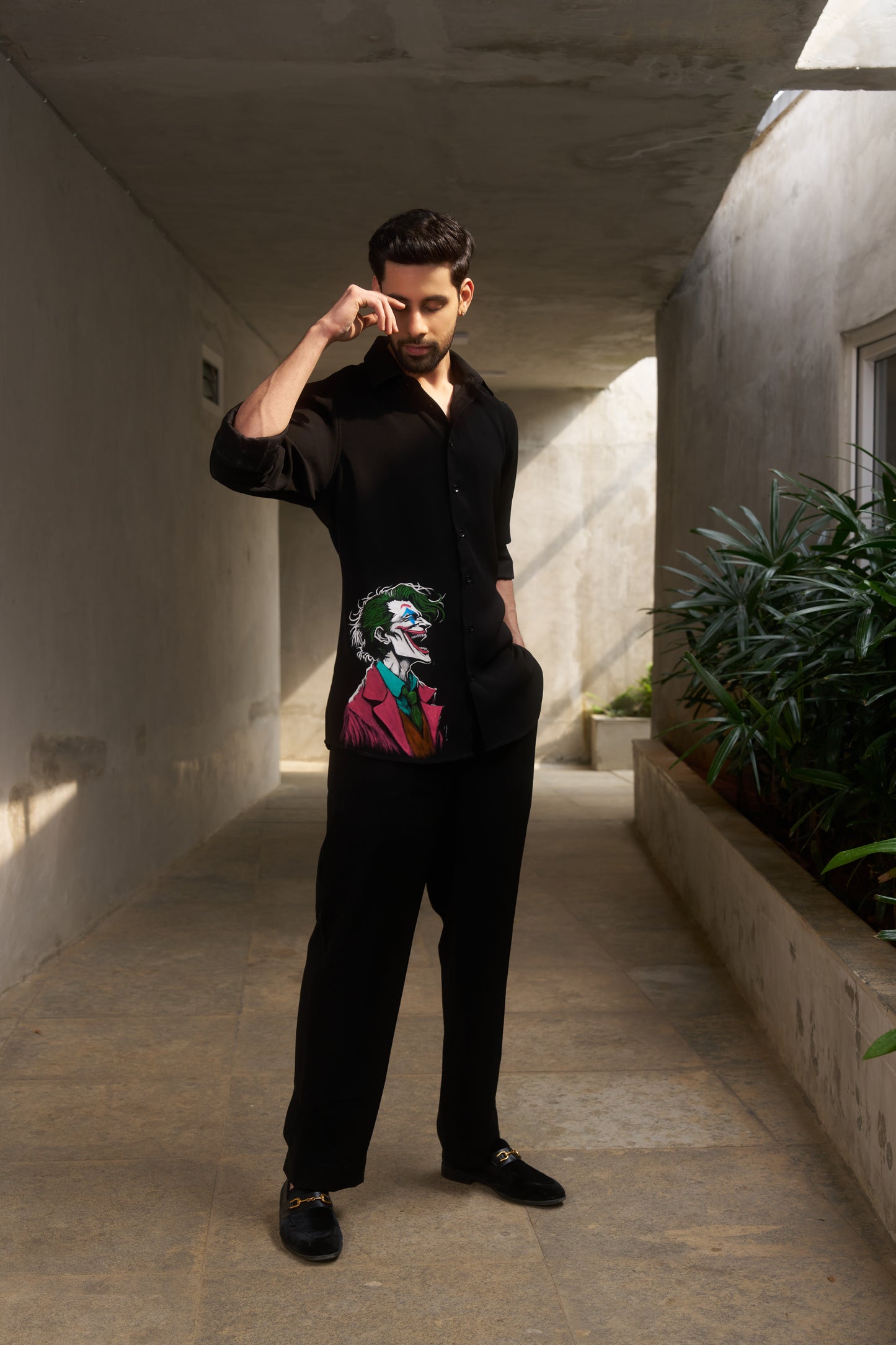 Black shirt with Joker Hand Painted design