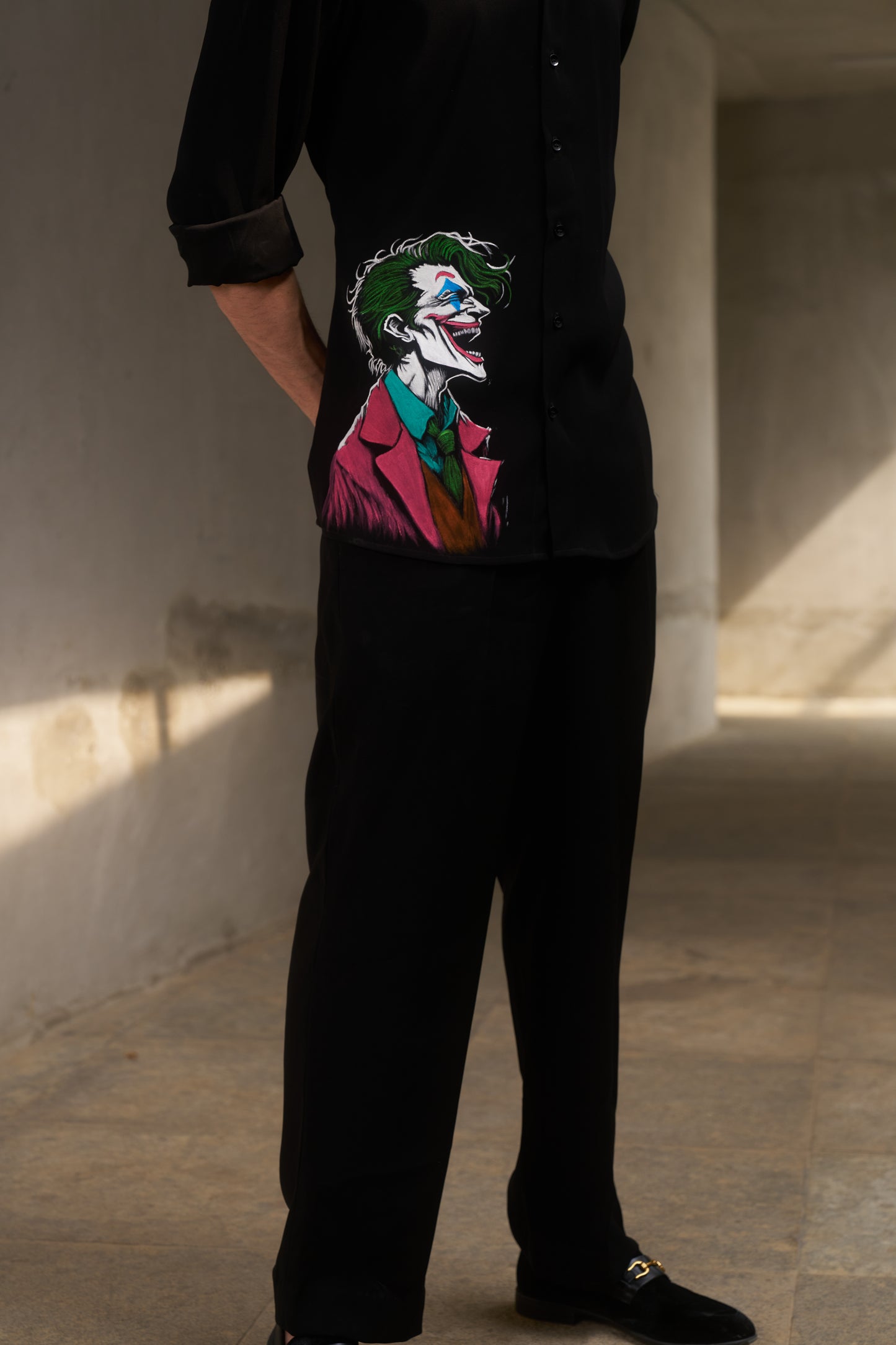 Black shirt with Joker Hand Painted design