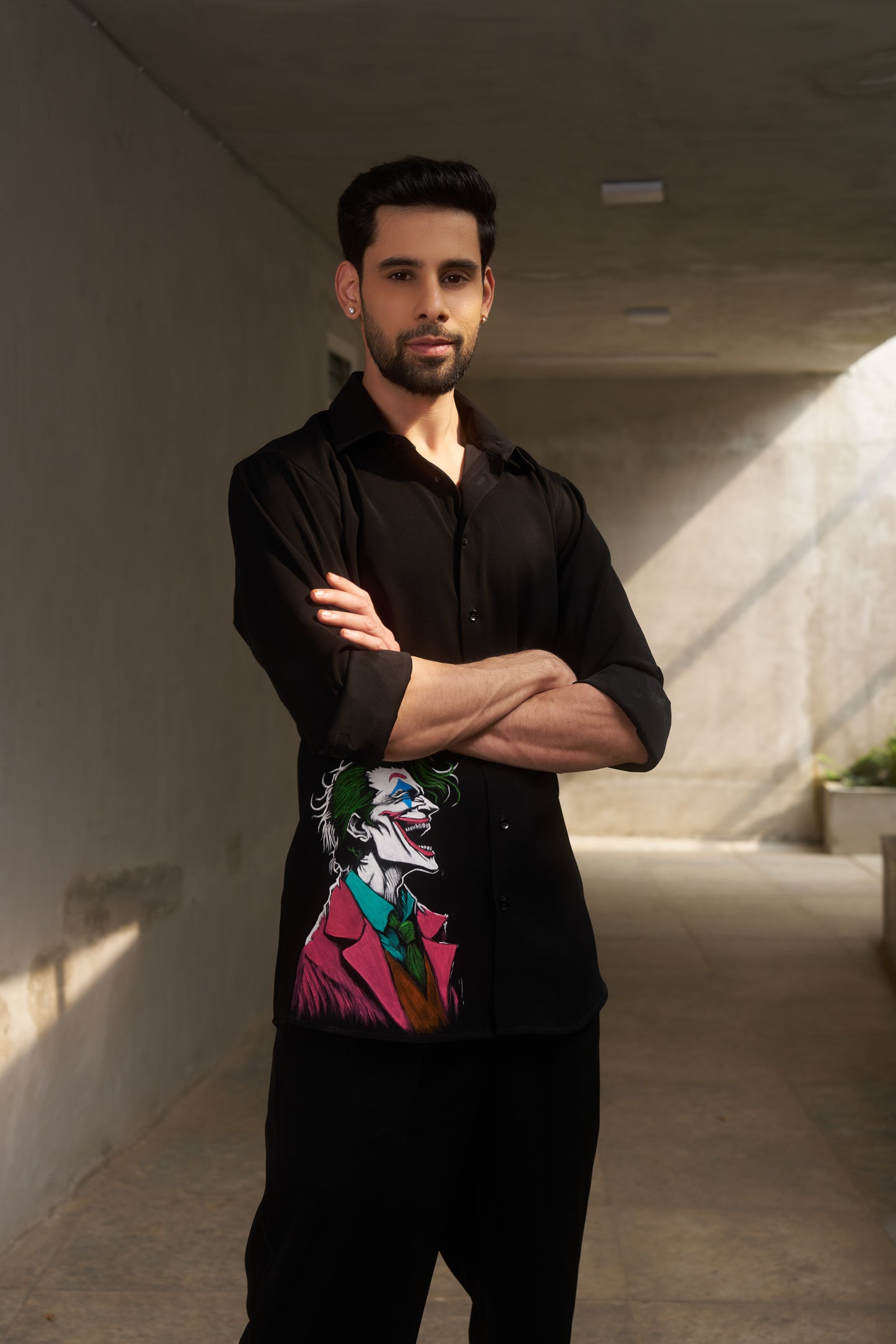 Black shirt with Joker Hand Painted design