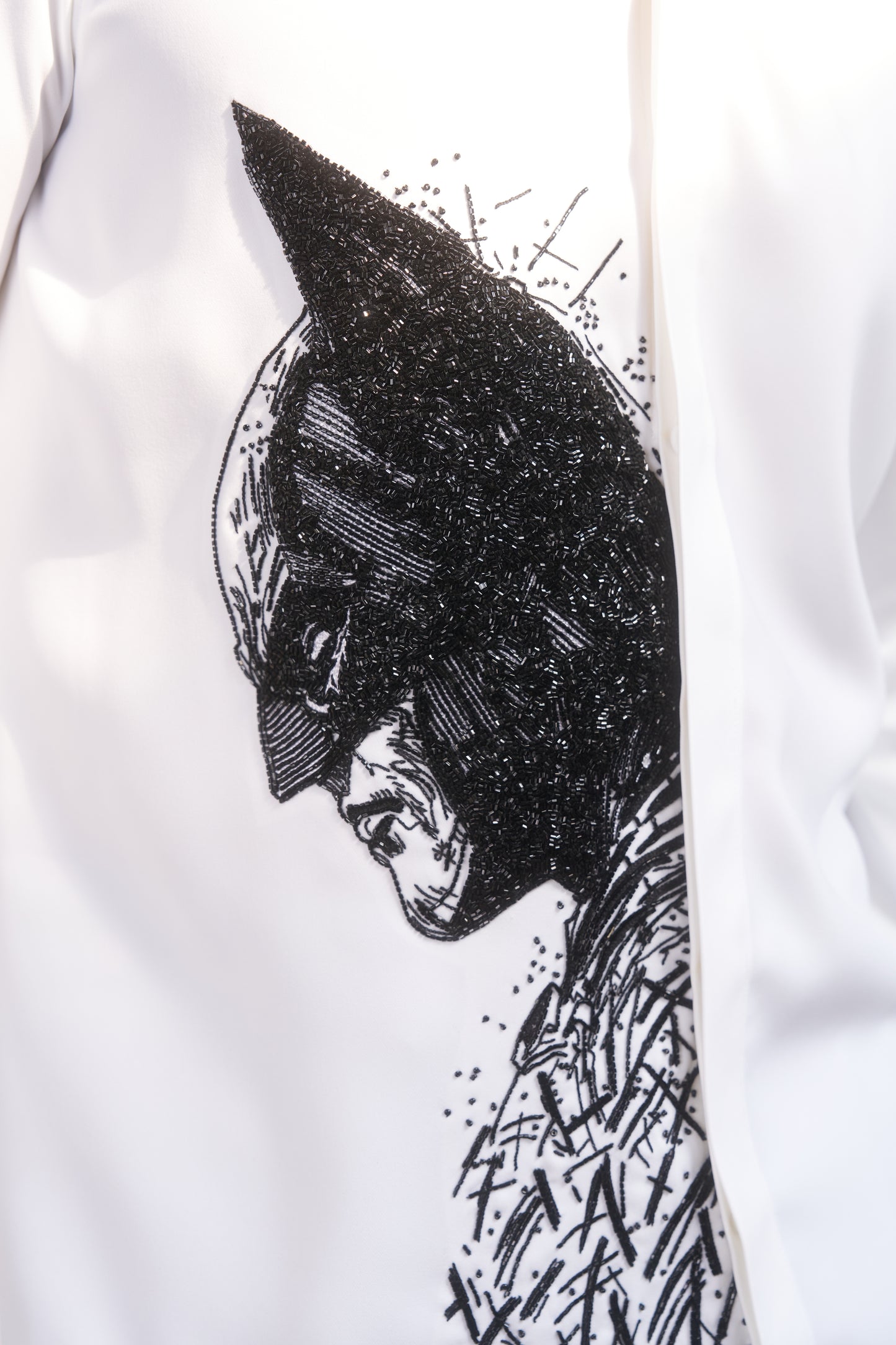 White shirt with Batman hand embroidery design