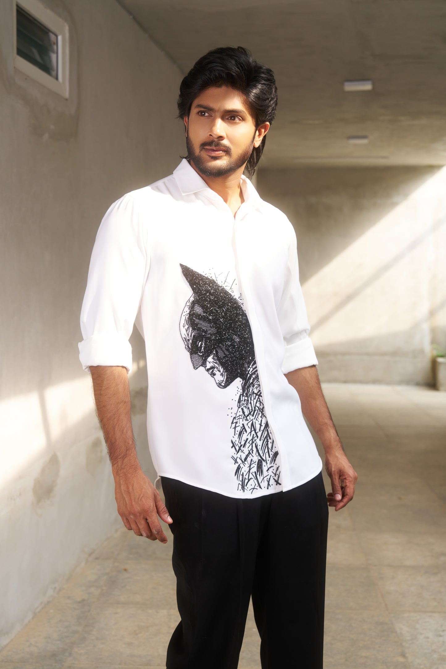 White shirt with Batman hand embroidery design