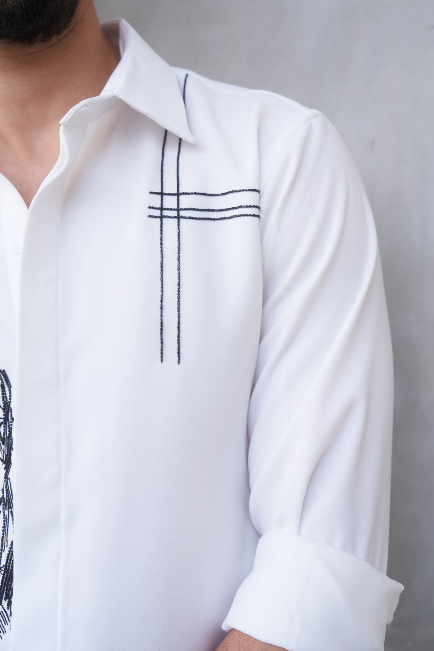 White shirt with Black Tiger Hand embroidery design