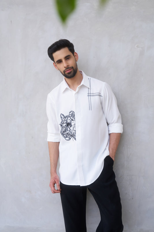 White shirt with Black Tiger Hand embroidery design