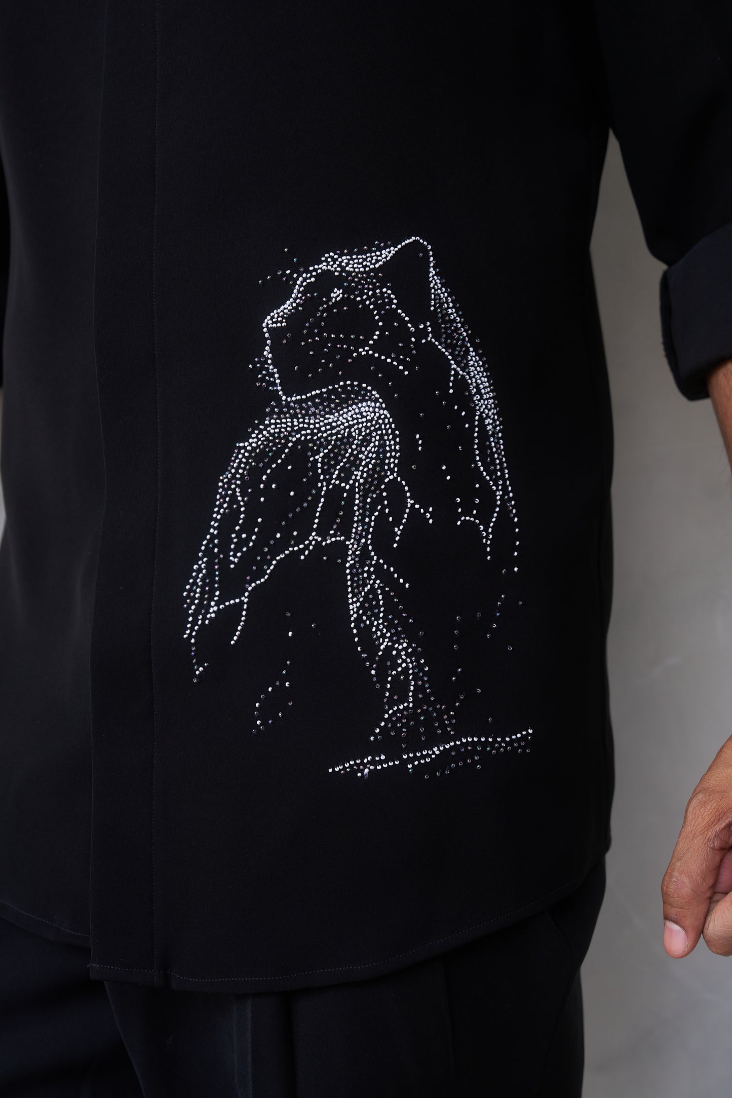 Black shirt with White cheetah hand embroidery design
