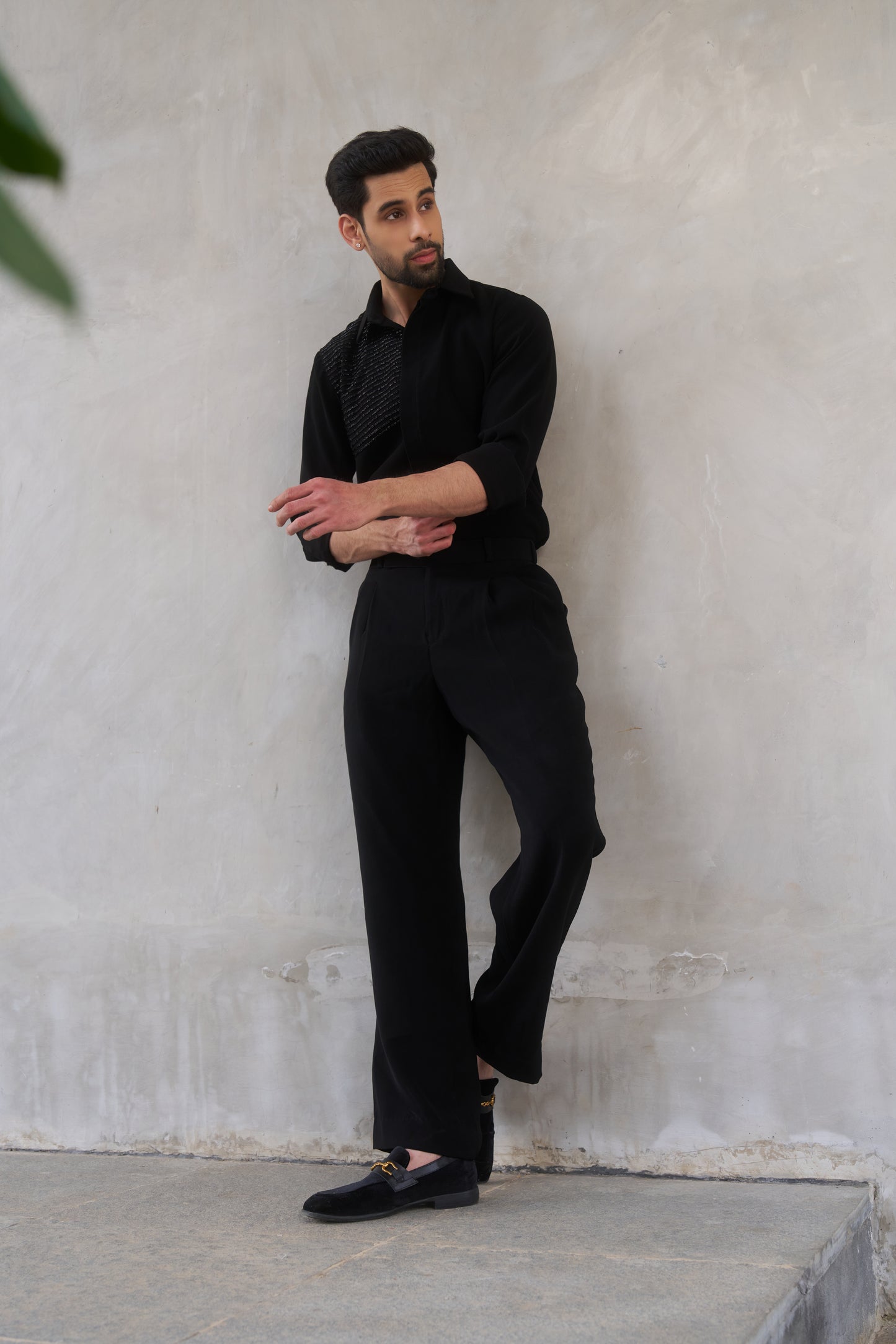 Black shirt with black embellishment design